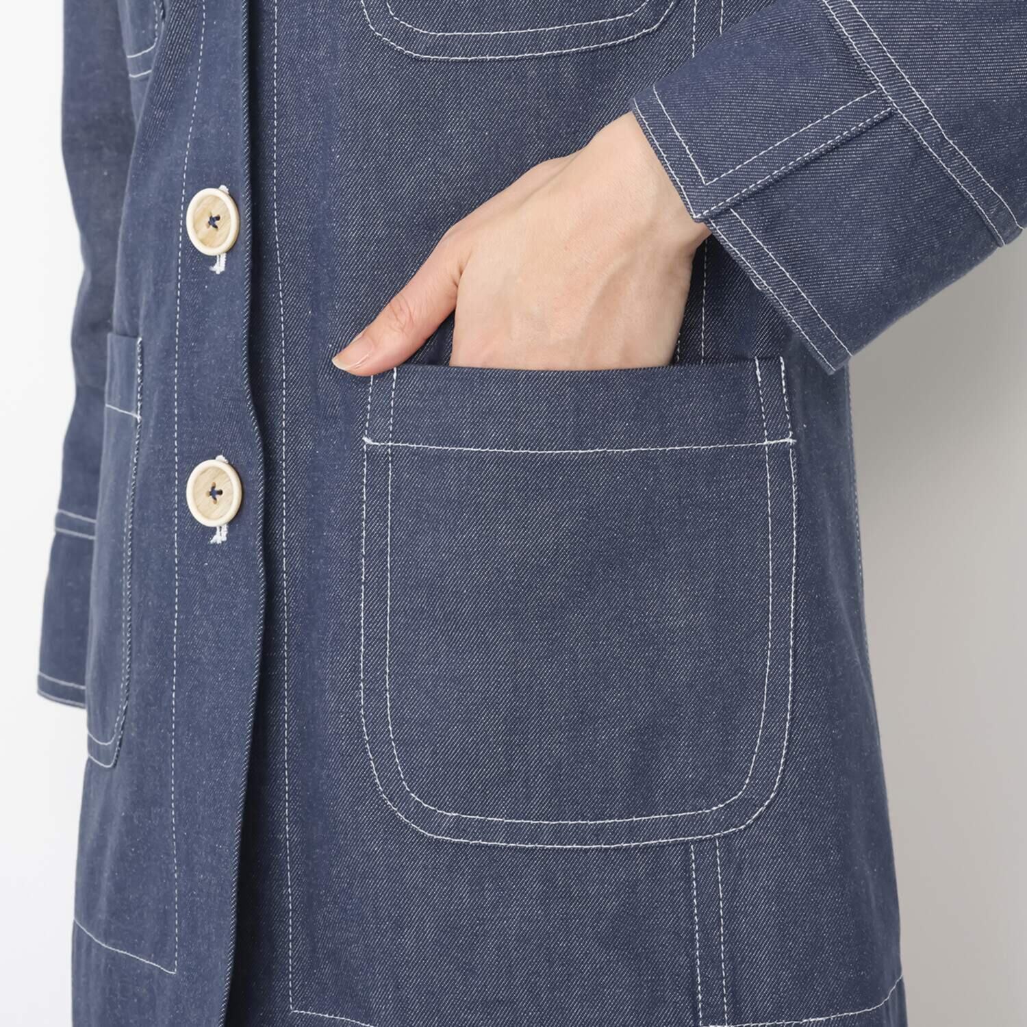 ジュンコ　シマダ 配色ステッチ デニムハーフコート