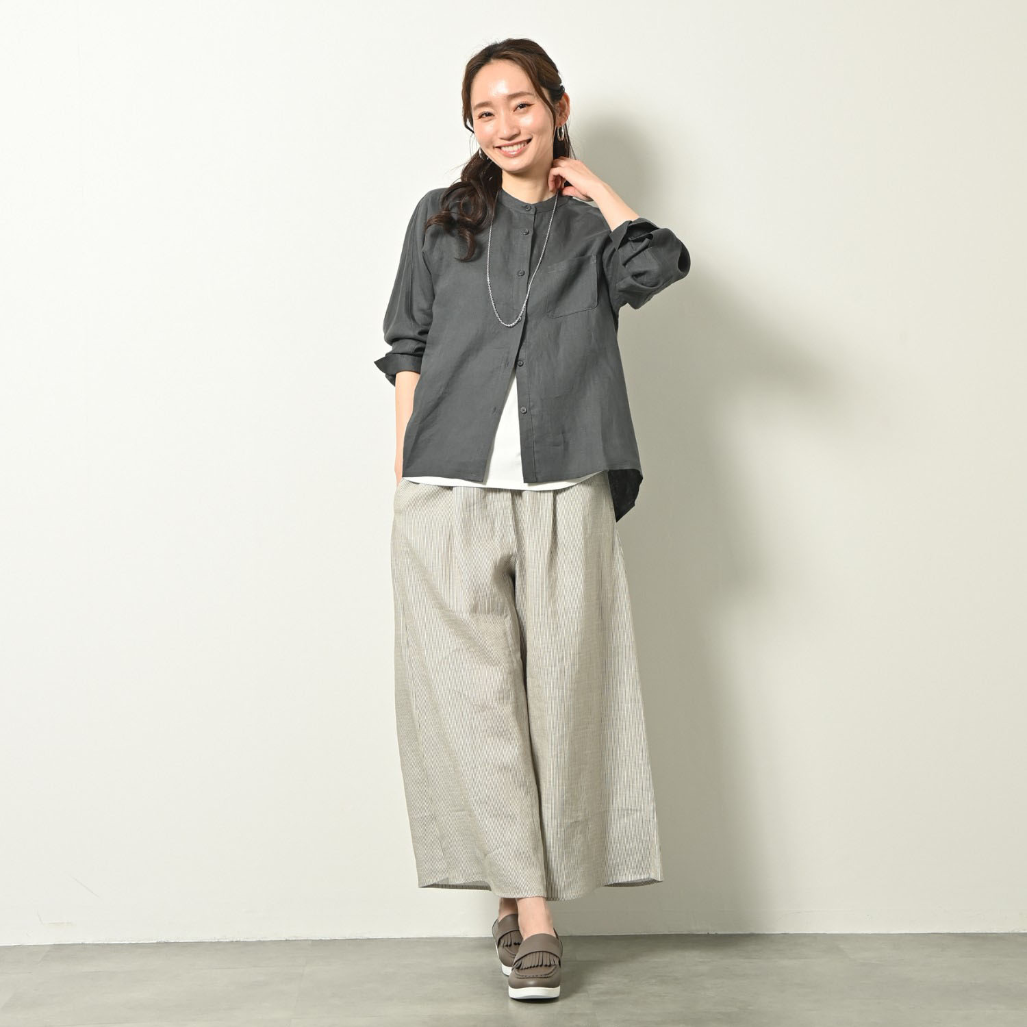 ゼラールスポーツ フレンチリネン１００％ しなやか＆ソフト仕上げ ドルマンデザイン ミディシャツ