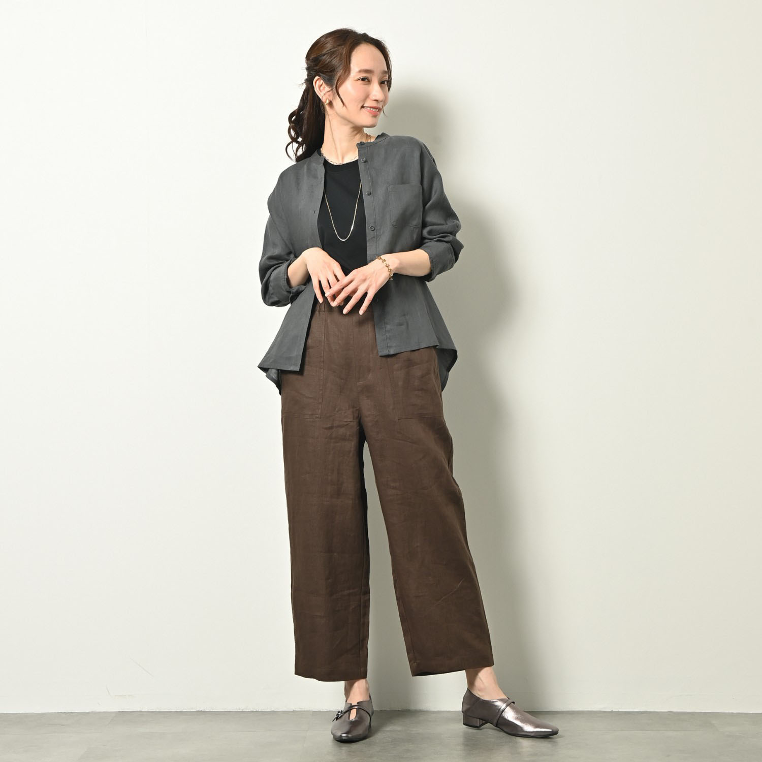 ゼラールスポーツ フレンチリネン１００％ しなやか＆ソフト仕上げ ドルマンデザイン ミディシャツ