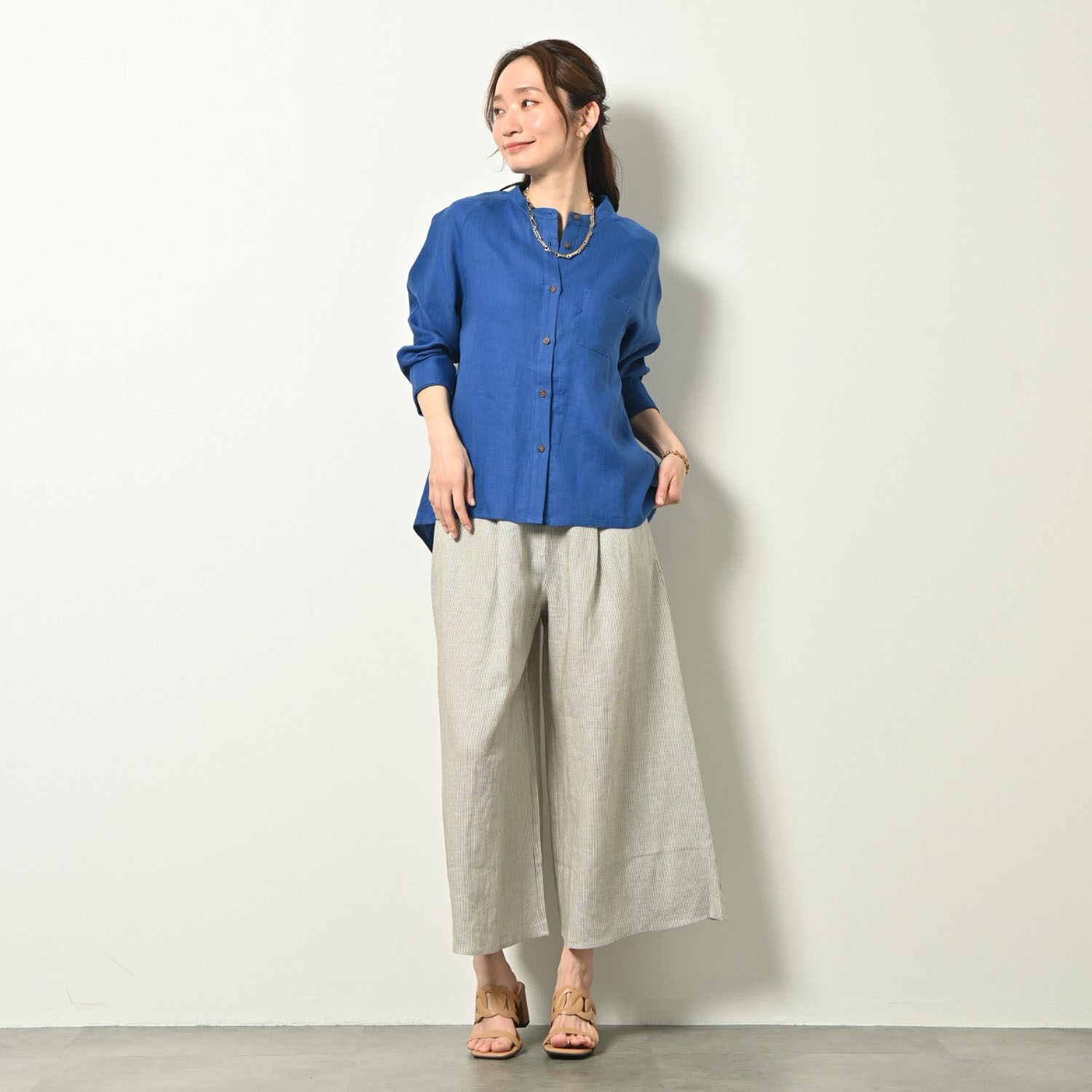 ゼラールスポーツ フレンチリネン１００％ しなやか＆ソフト仕上げ ドルマンデザイン ミディシャツ