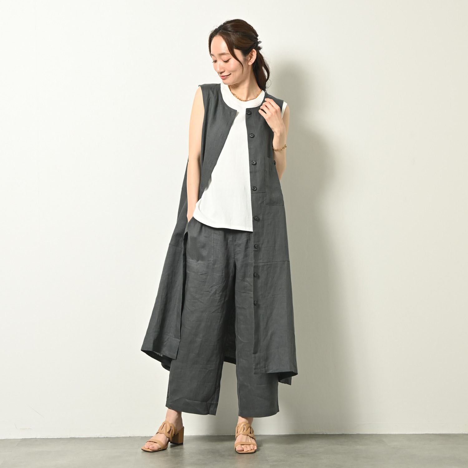 ゼラールスポーツ 強撚コットン 天竺ジャージー リブコンビタンクトップ