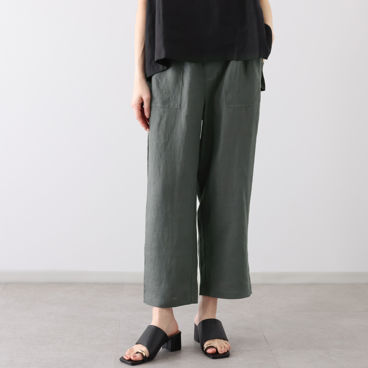 ゼラールスポーツ フレンチリネン１００％ しなやか＆ソフト仕上げ ポケットアクセント ストレートパンツ