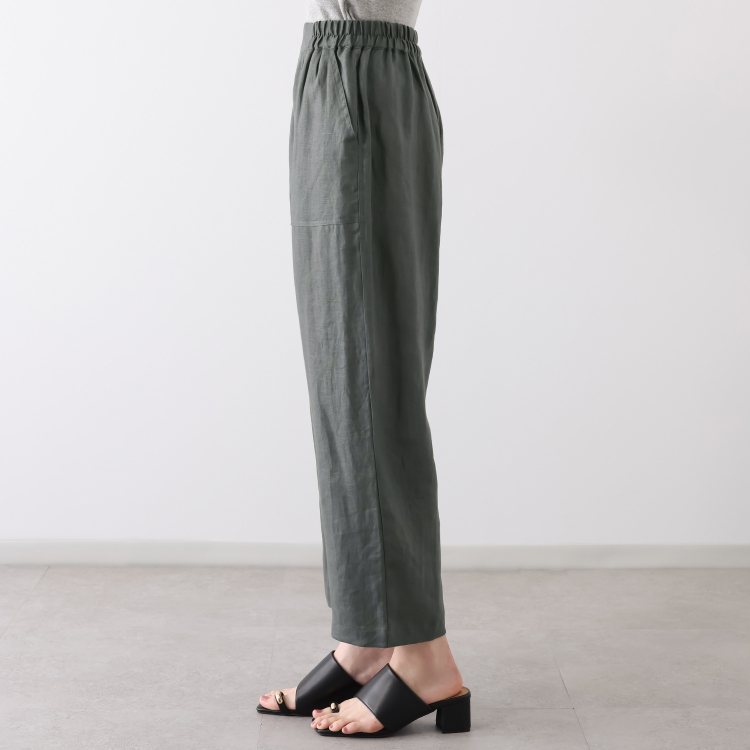 ゼラールスポーツ フレンチリネン１００％ しなやか＆ソフト仕上げ ポケットアクセント ストレートパンツ