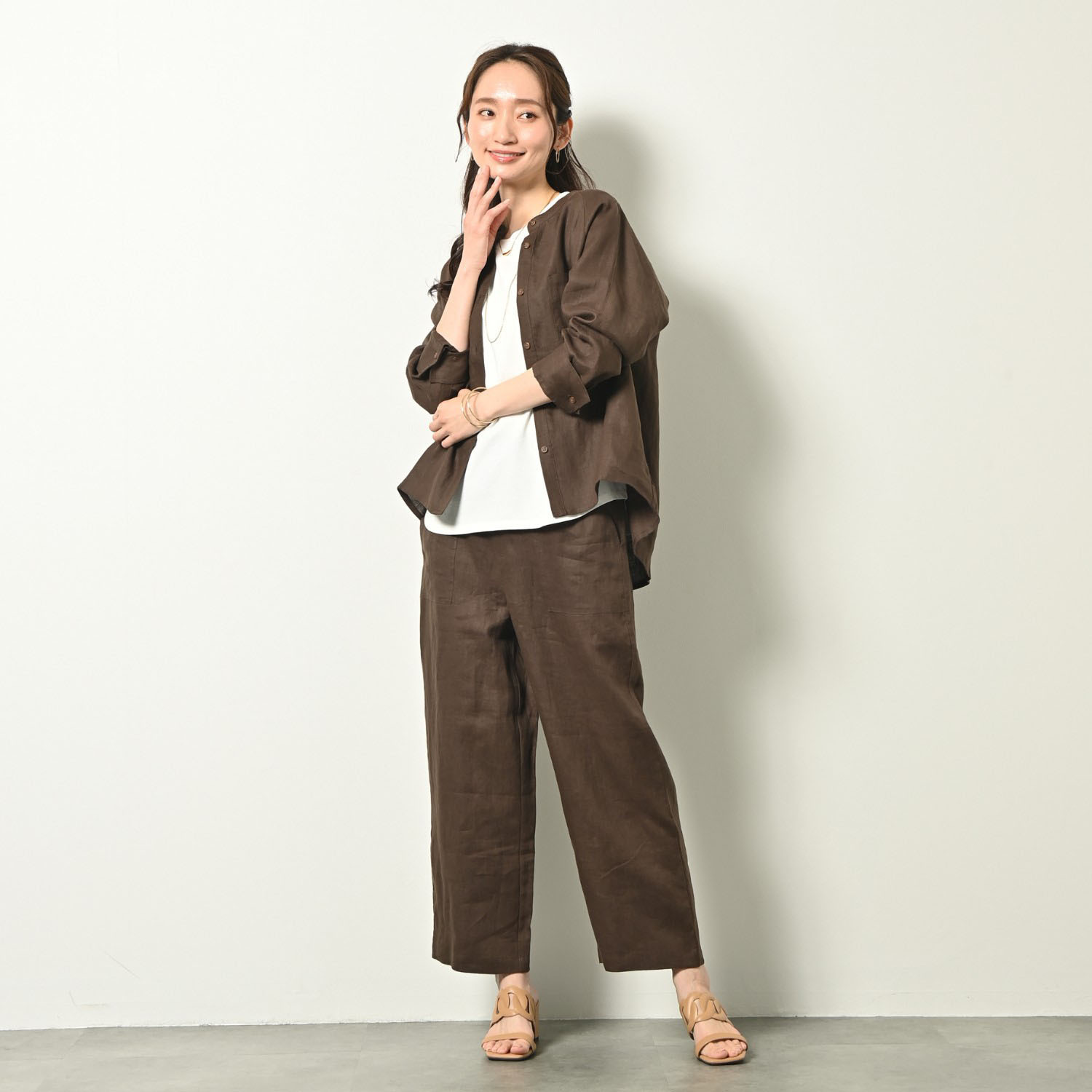 ゼラールスポーツ フレンチリネン１００％ しなやか＆ソフト仕上げ ポケットアクセント ストレートパンツ