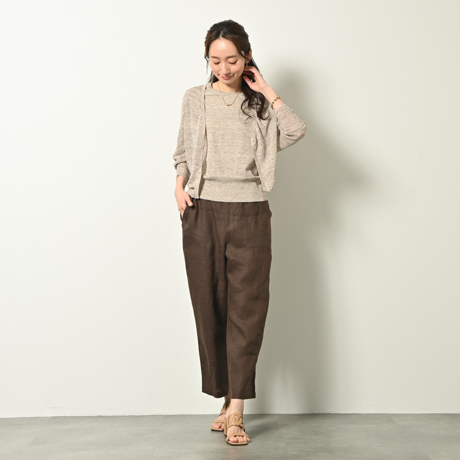 ゼラールスポーツ フレンチリネン１００％ しなやか＆ソフト仕上げ ポケットアクセント ストレートパンツ