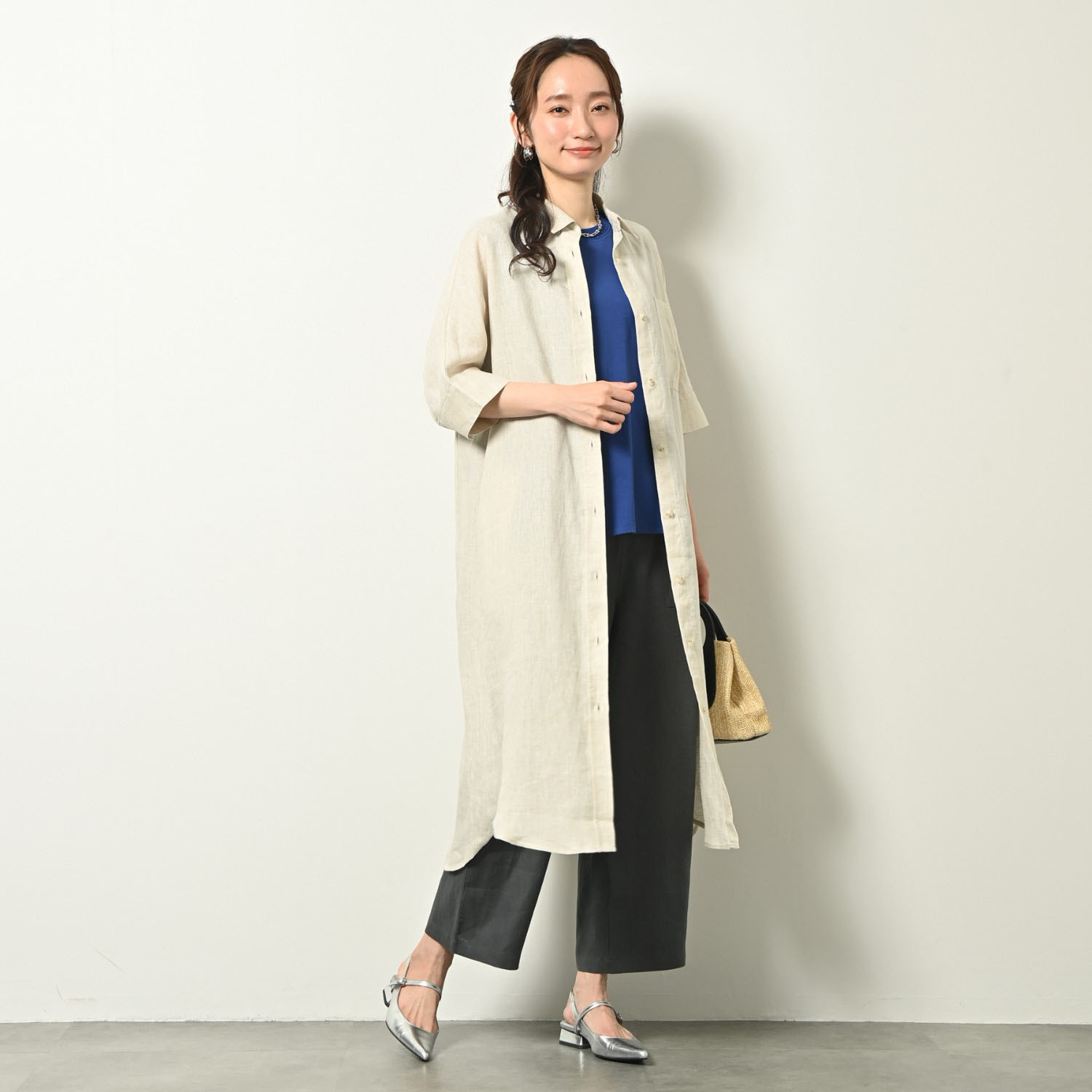 ゼラールスポーツ フレンチリネン１００％ しなやか＆ソフト仕上げ ドルマンデザイン シャツワンピース