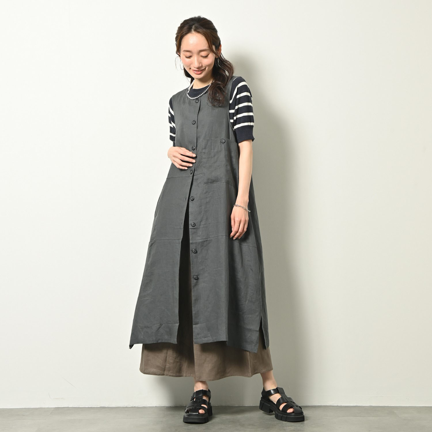 ゼラールスポーツ フレンチリネン１００％ しなやか＆ソフト仕上げ タックデザイン スカート見えパンツ