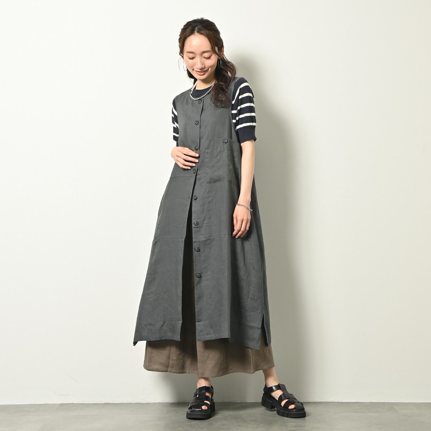 ゼラールスポーツ フレンチリネン１００％ しなやか＆ソフト仕上げ ポケットデザイン ロングジレ