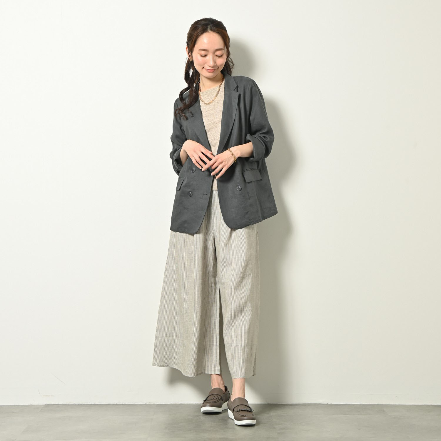 ゼラールスポーツ フレンチリネン１００％ しなやか＆ソフト仕上げ ダブルフロント テーラーカラー ライトジャケット