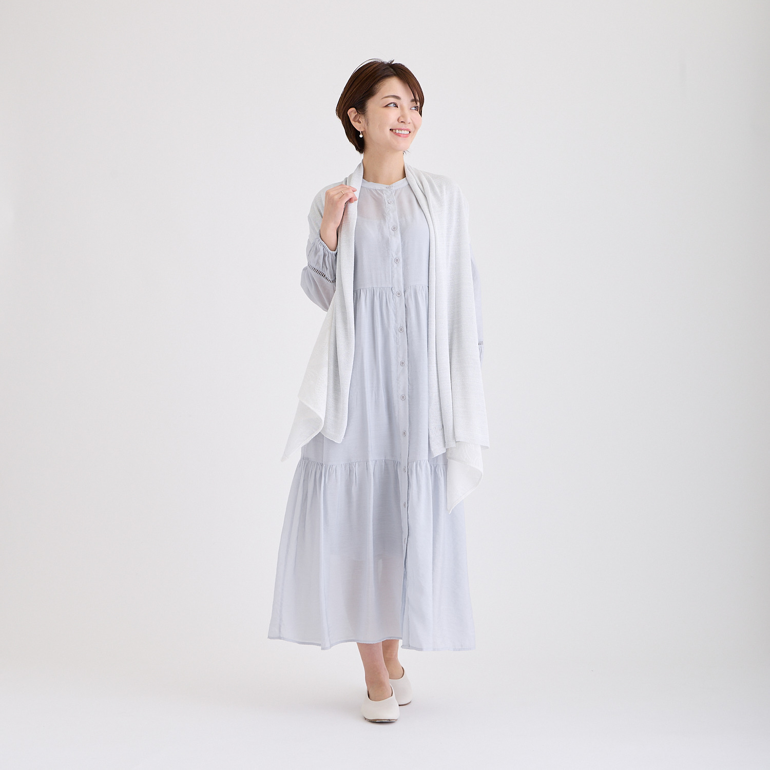 ミラ・ショーン レース×ラメ二ット ジレストール