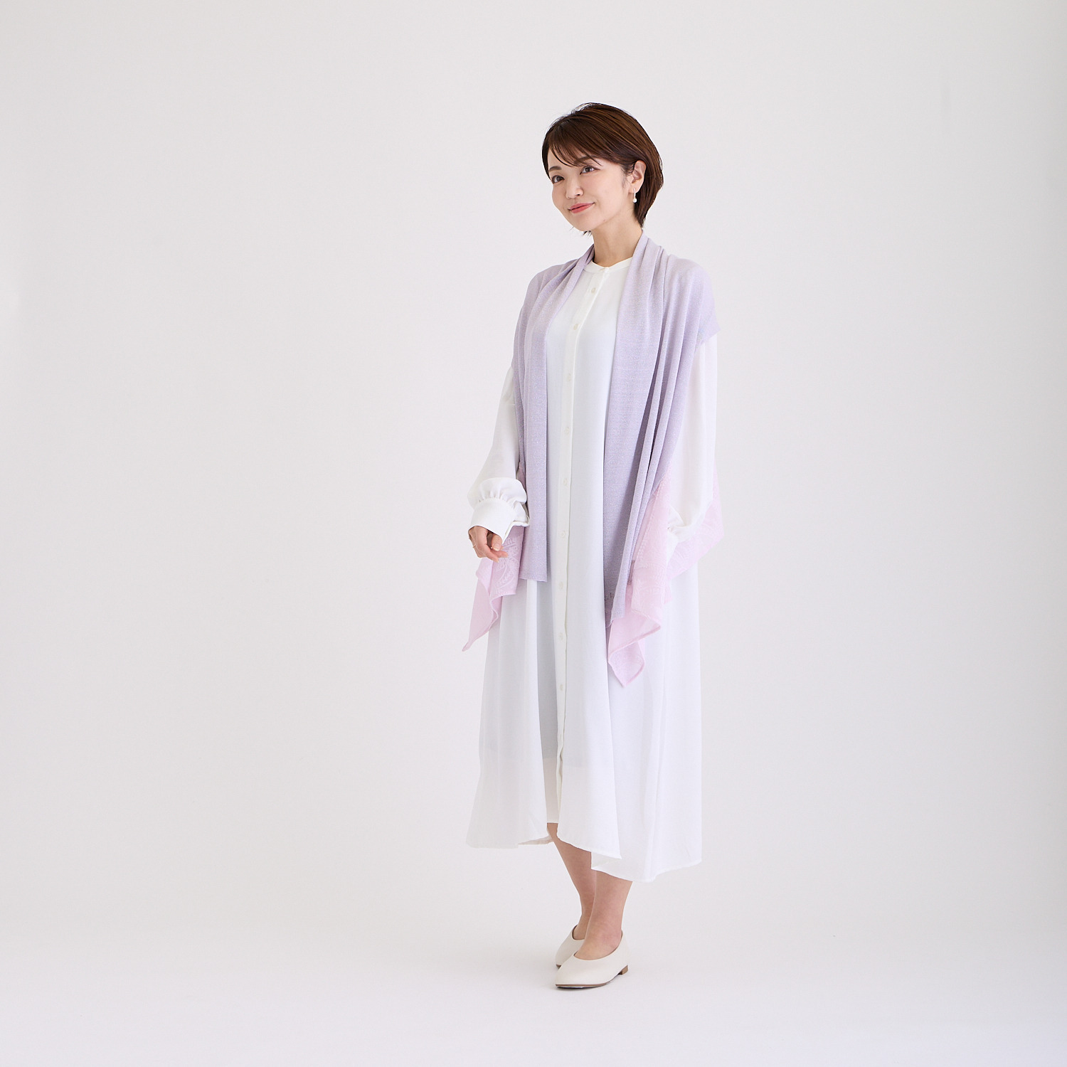 ミラ・ショーン レース×ラメ二ット ジレストール