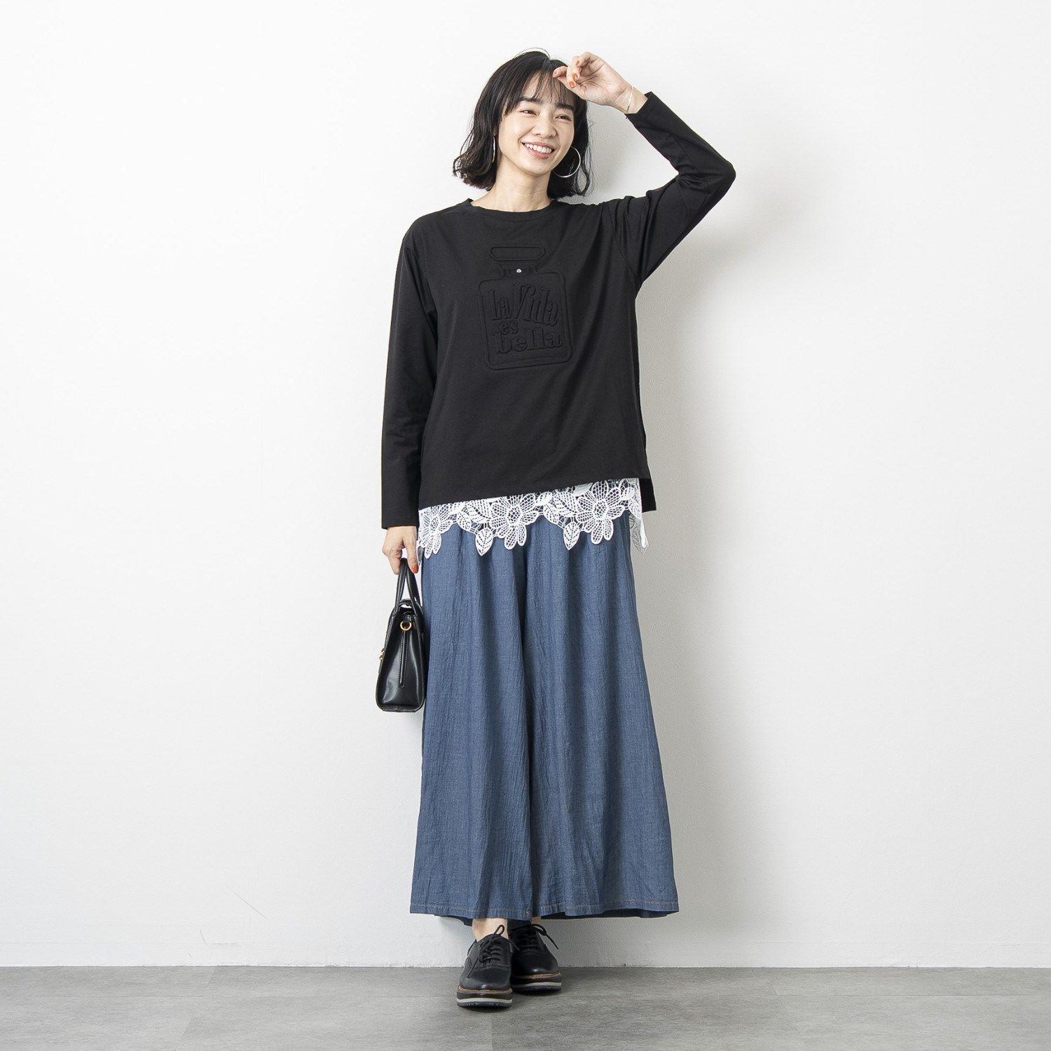 オン　ザ　エッジ エアリーで肌心地抜群 こだわりのシアーデニム ウエストタック ワイドパンツ