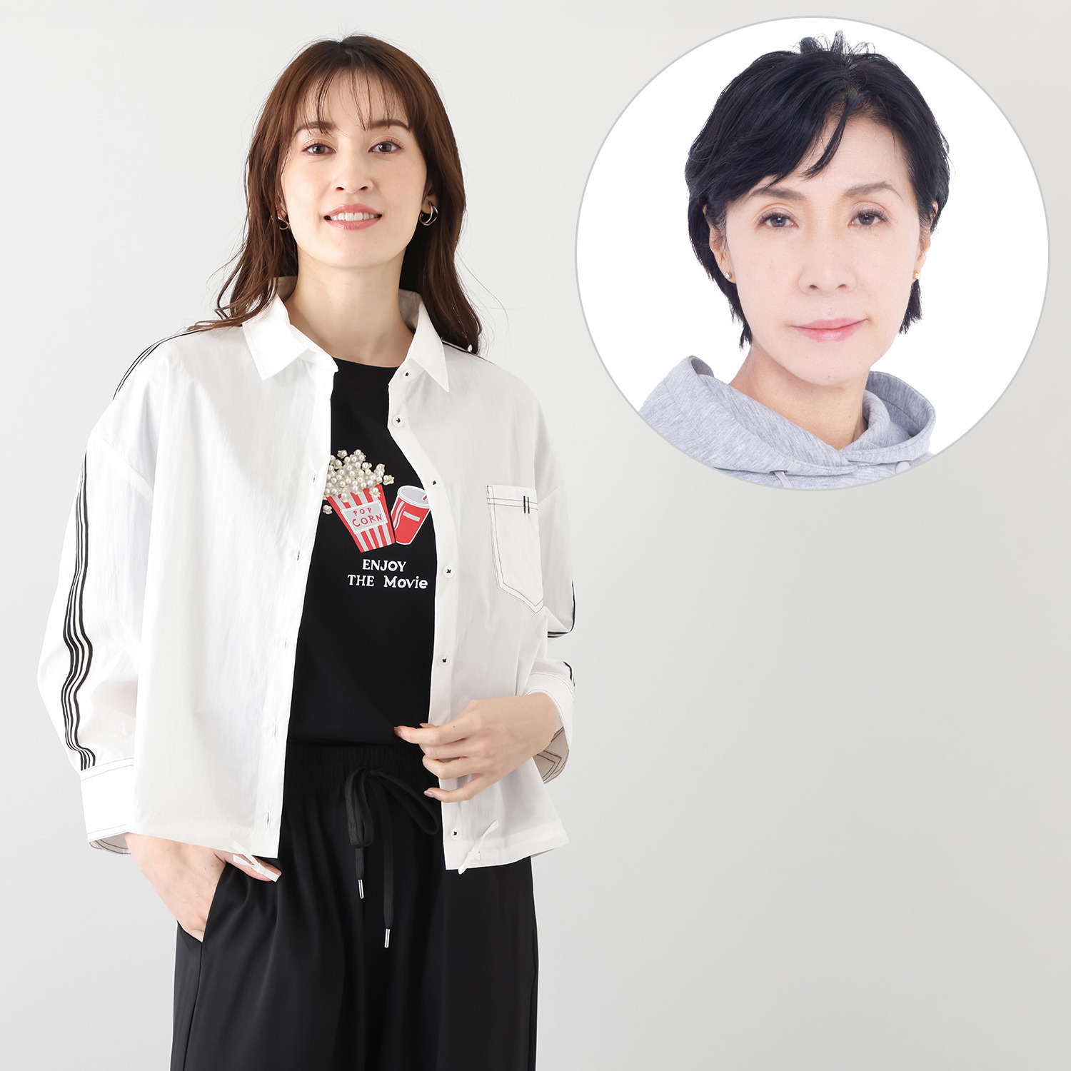 スタイル・ラヴィー ラインテープ＆ ポケットステッチ アクセント ドローストリングシャツ