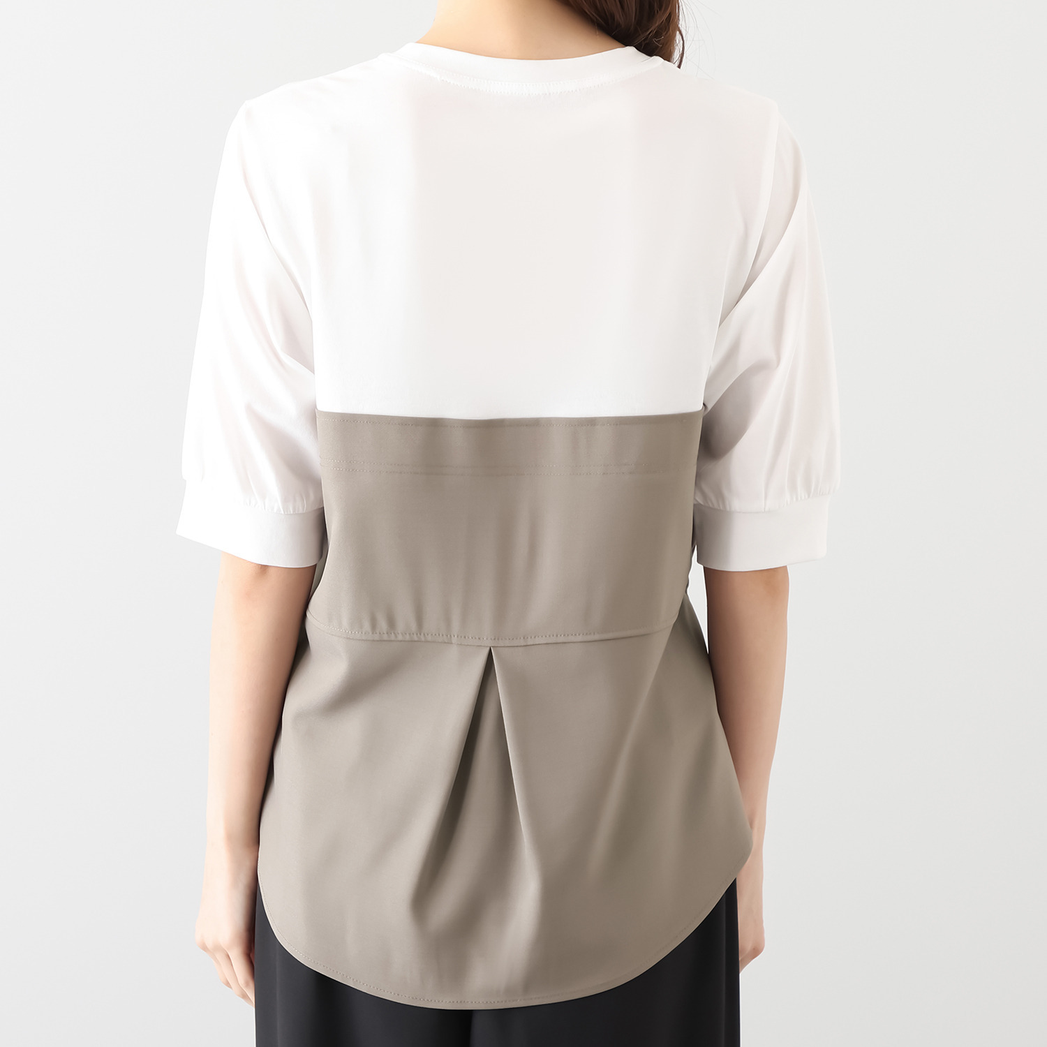 スタイル・ラヴィー 異素材ミックス ドッキングビスチェ 五分袖プルオーバー