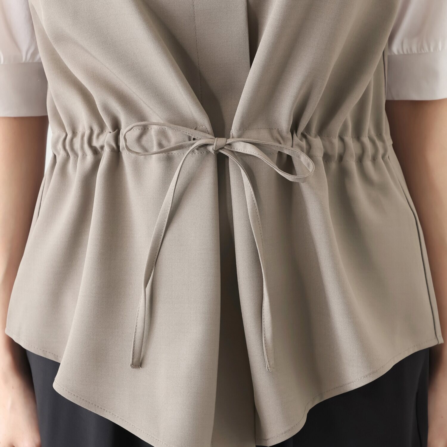 スタイル・ラヴィー 異素材ミックス ドッキングビスチェ 五分袖プルオーバー