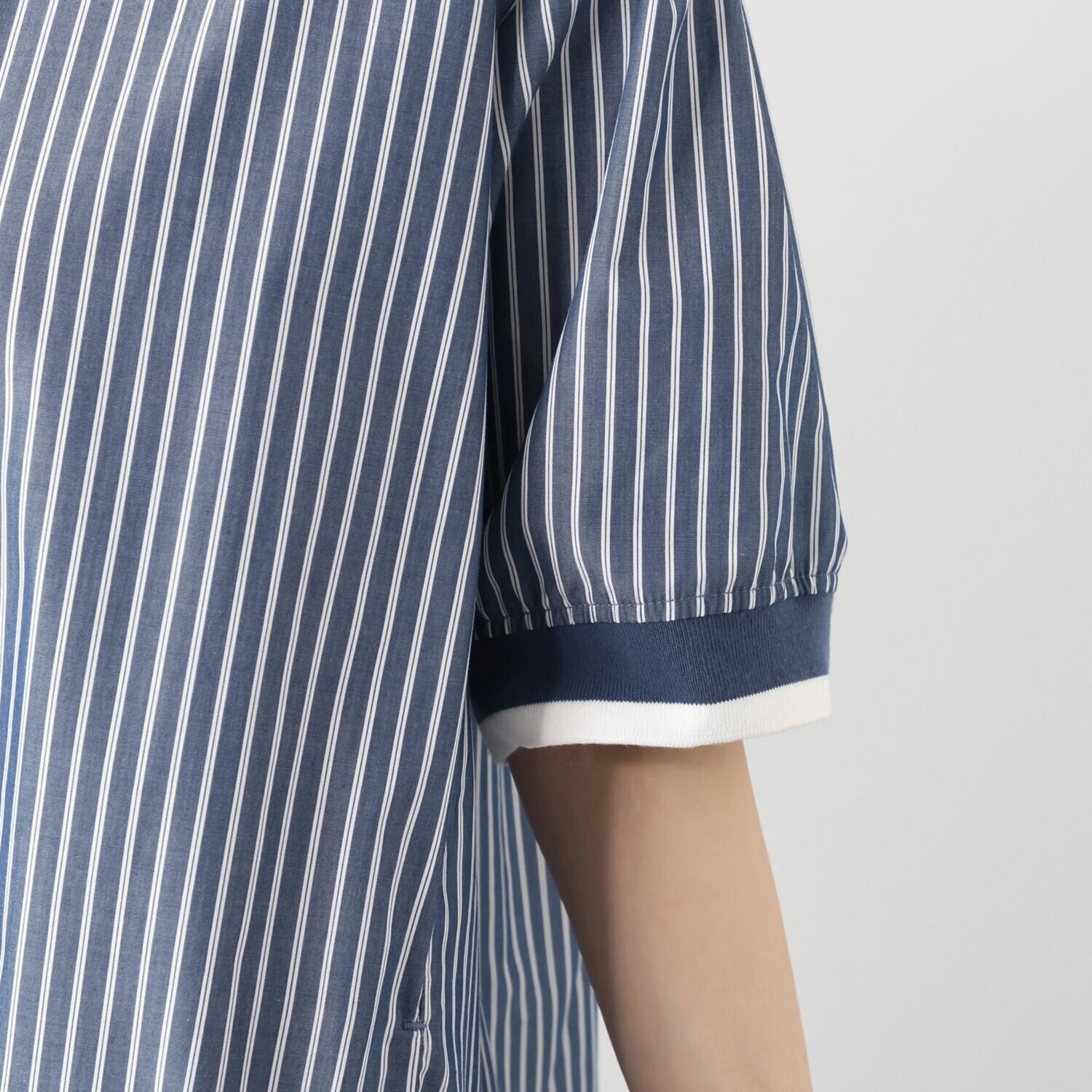 スタイル・ラヴィー 袖リブバイカラー＆ 切替アクセント オリジナルストライプ バンドカラーワンピース