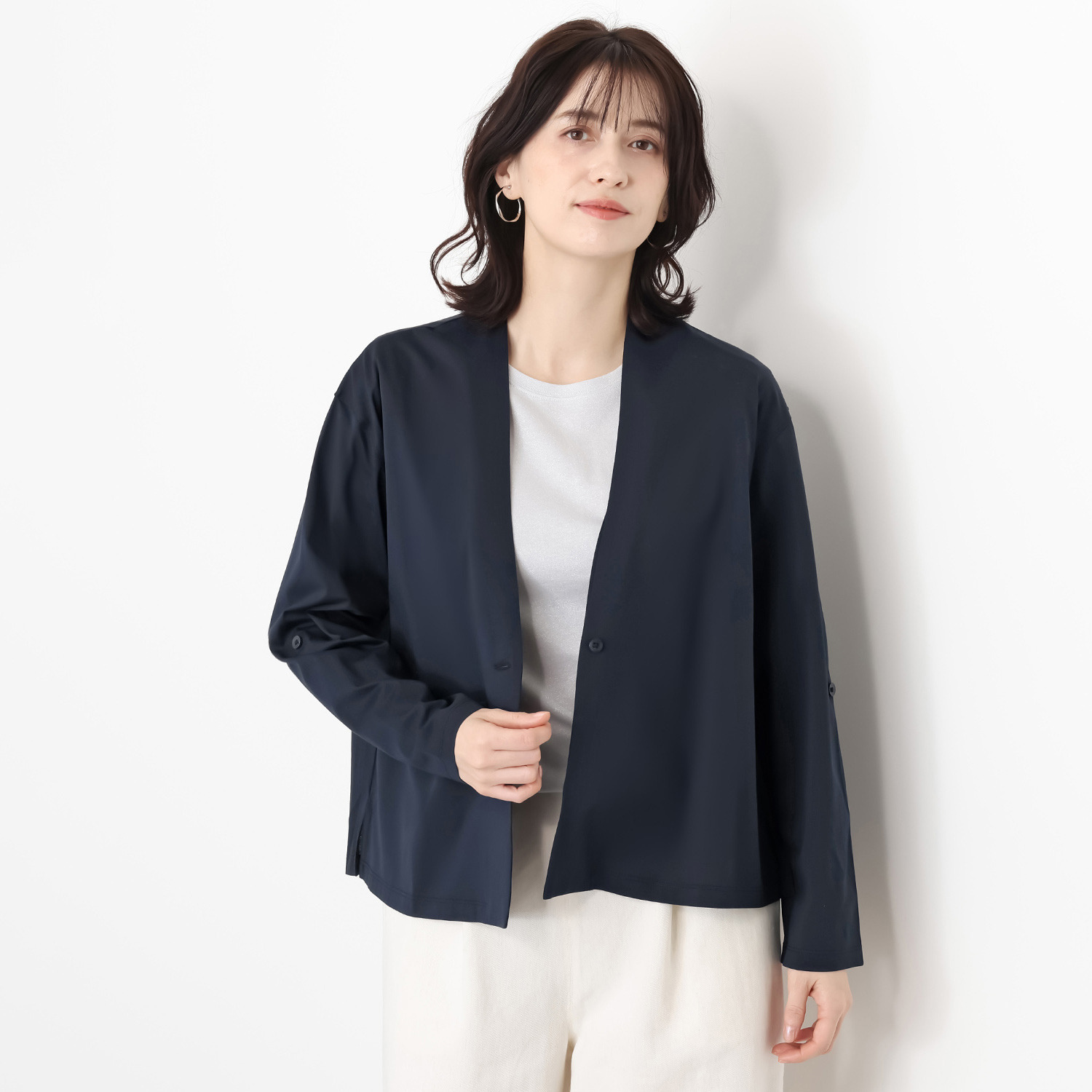 元町ゼラール ギザコットン混 プレミアムハイゲージ スタイルアップ カーディガン