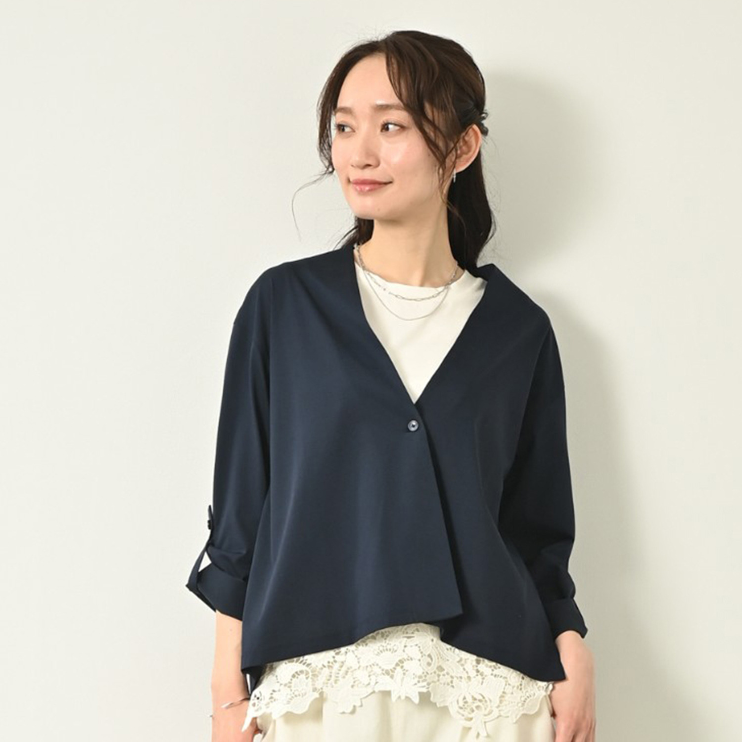 元町ゼラール ギザコットン混 プレミアムハイゲージ スタイルアップ カーディガン