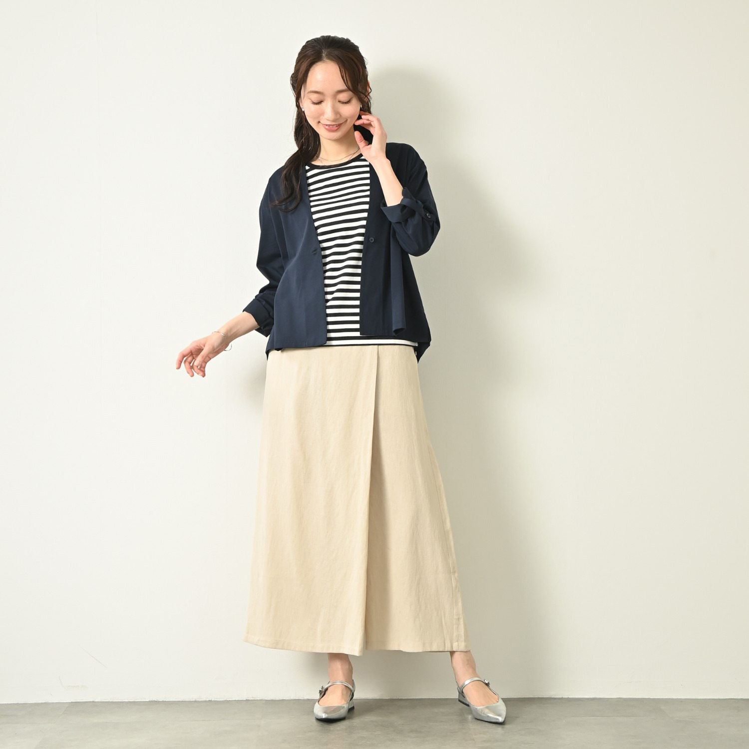 元町ゼラール ギザコットン混 プレミアムハイゲージ スタイルアップ カーディガン