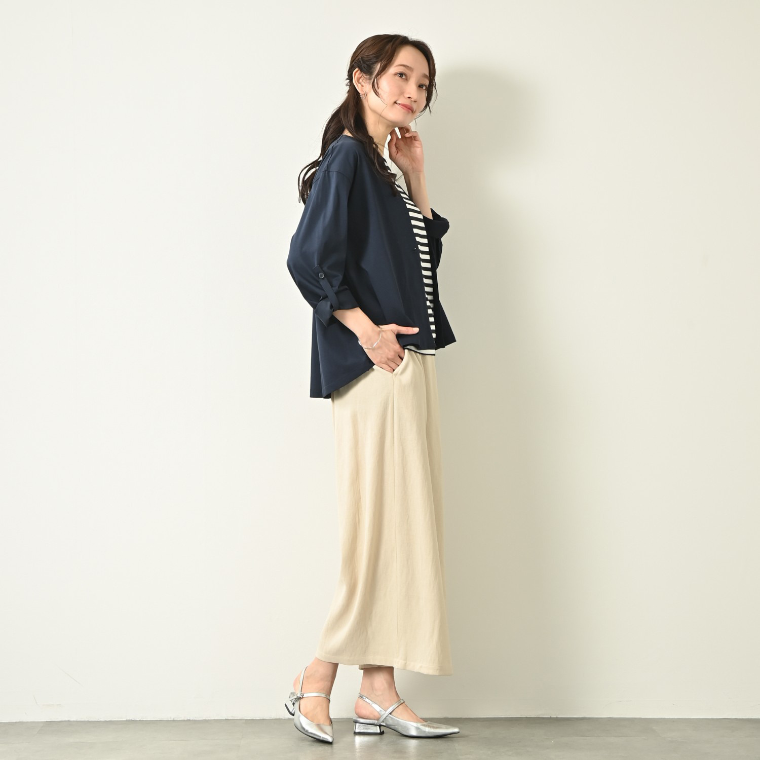 元町ゼラール ギザコットン混 プレミアムハイゲージ スタイルアップ カーディガン