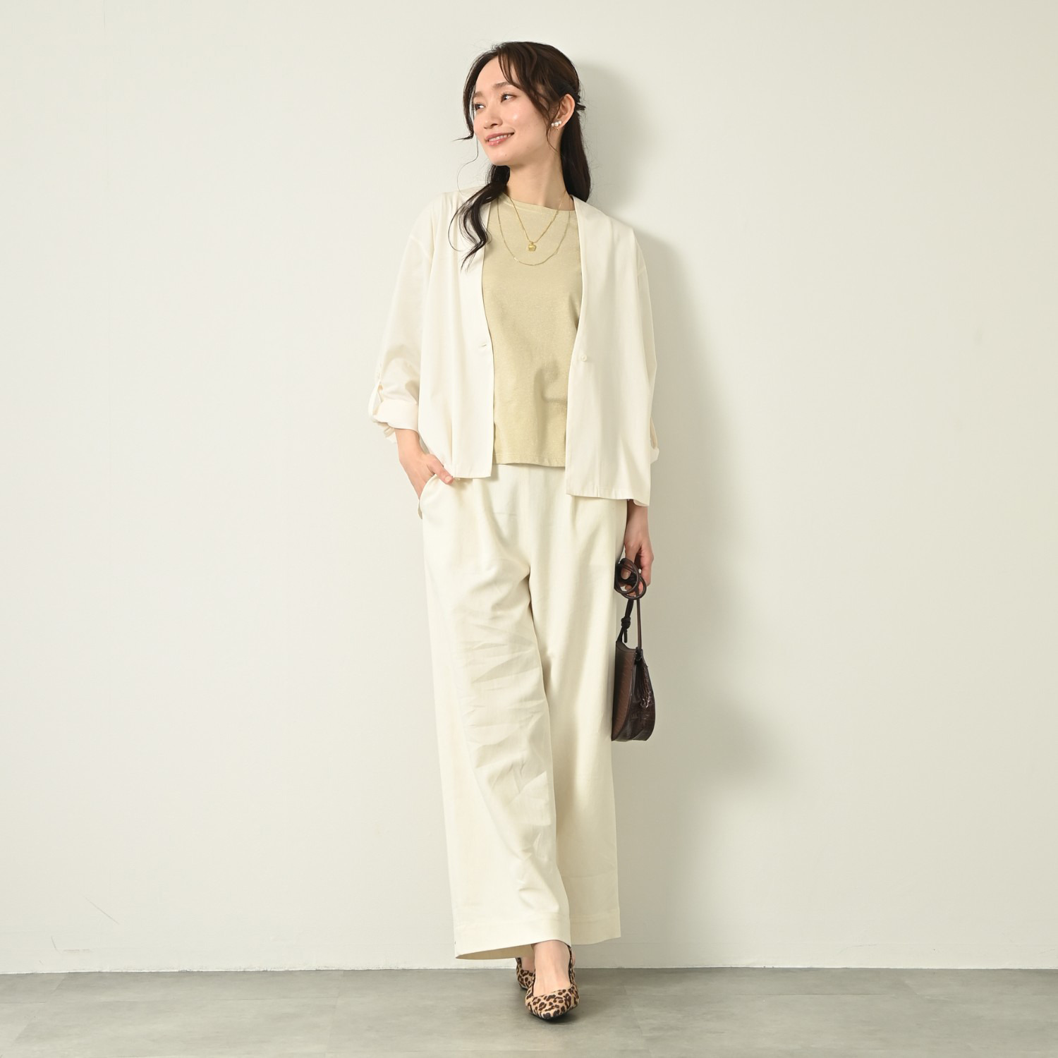 元町ゼラール ギザコットン混 プレミアムハイゲージ スタイルアップ カーディガン