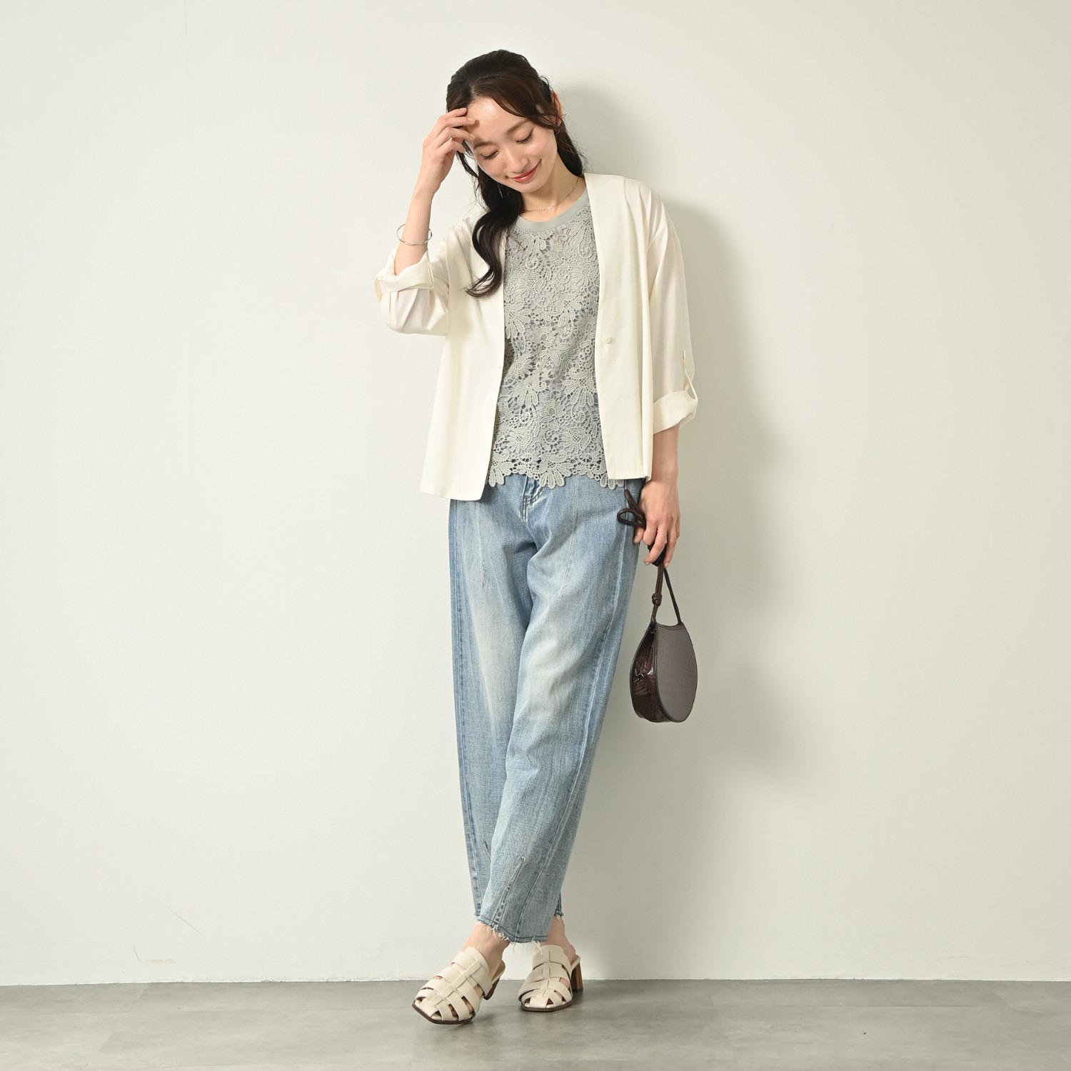 元町ゼラール ギザコットン混 プレミアムハイゲージ スタイルアップ カーディガン