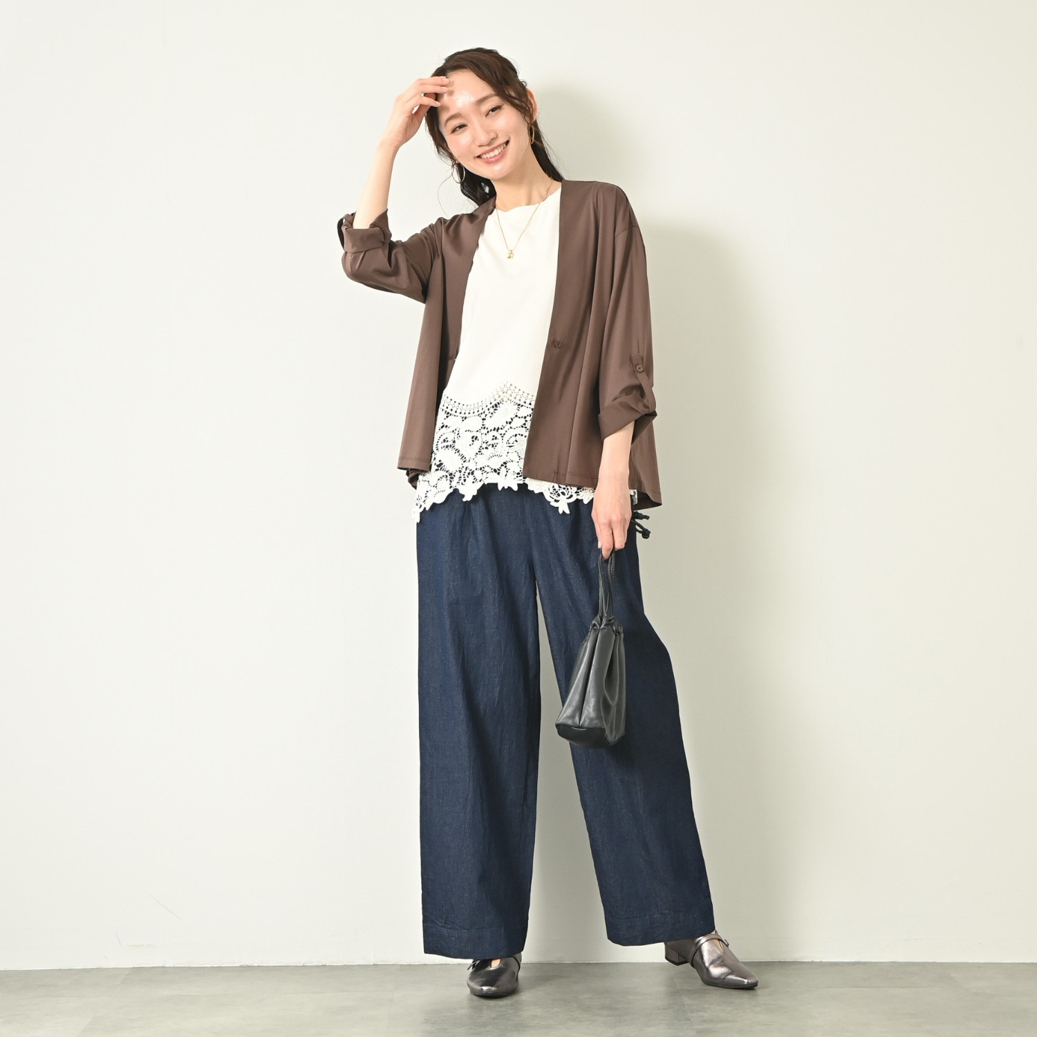 元町ゼラール ギザコットン混 プレミアムハイゲージ スタイルアップ カーディガン