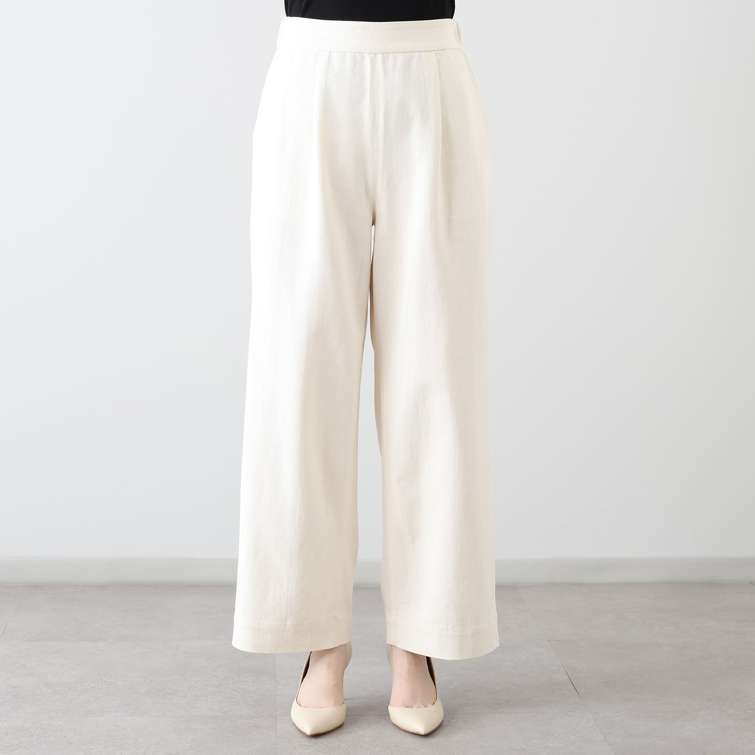元町ゼラール フランス産リネン使用 ライトオンスデニム きれいめワイドストレート パンツ