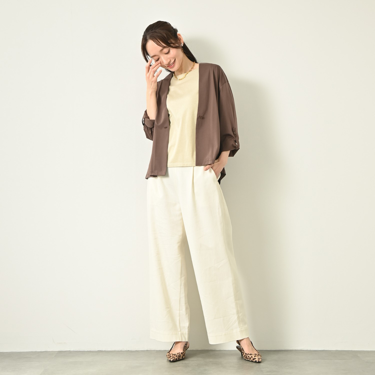 元町ゼラール フランス産リネン使用 ライトオンスデニム きれいめワイドストレート パンツ