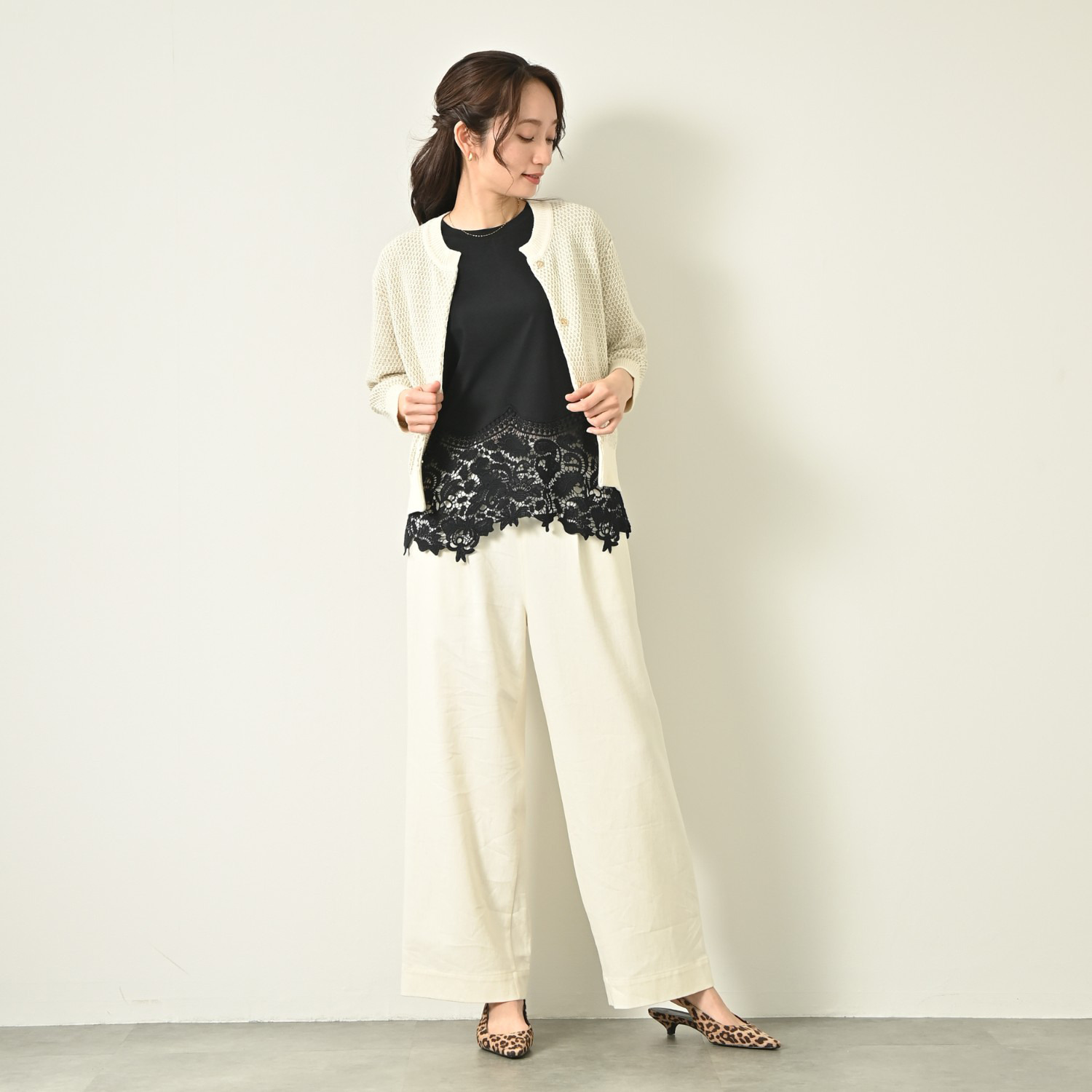 元町ゼラール フランス産リネン使用 ライトオンスデニム きれいめワイドストレート パンツ