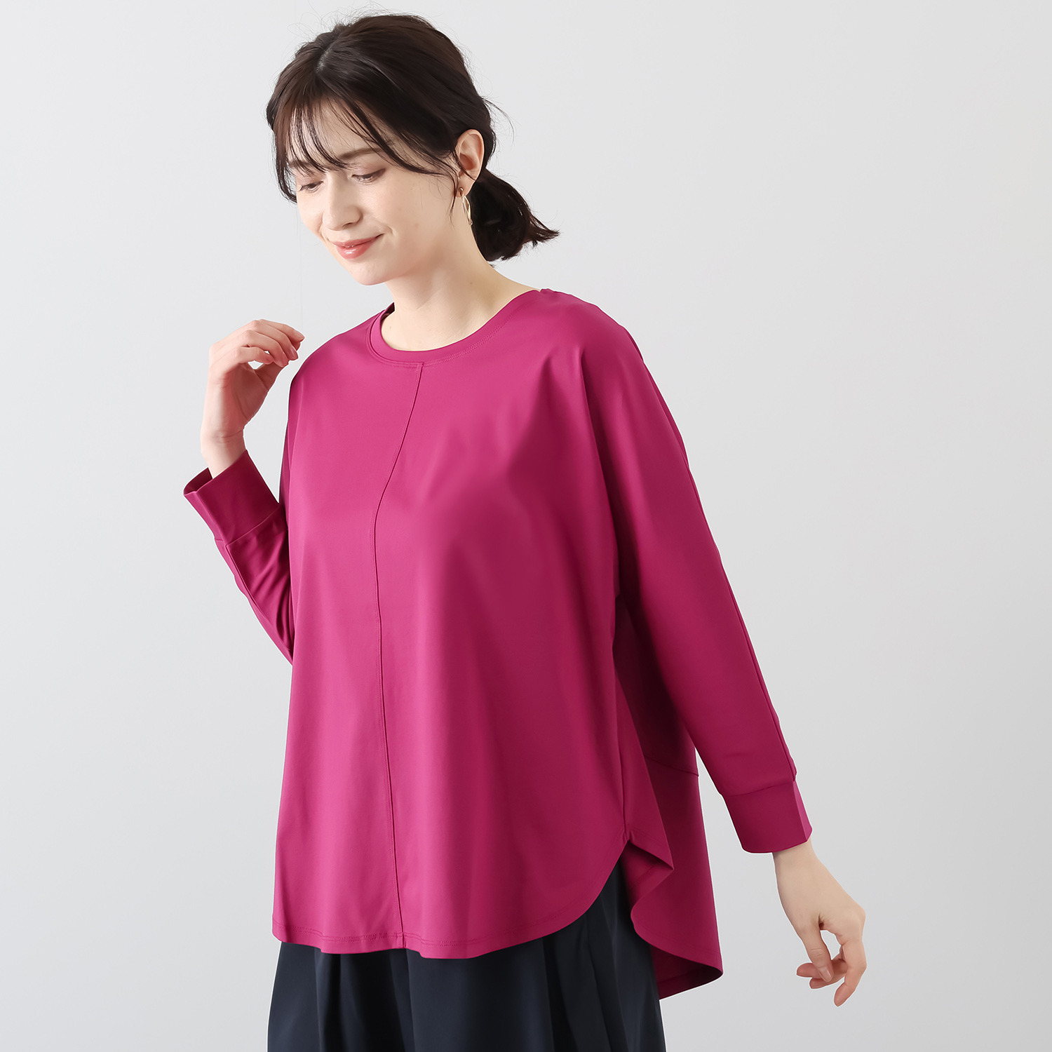 元町ゼラール ギザコットン１００％ プレミアムスムース ラウンドフォルム ドルマンスリーブ チュニックプルオーバー