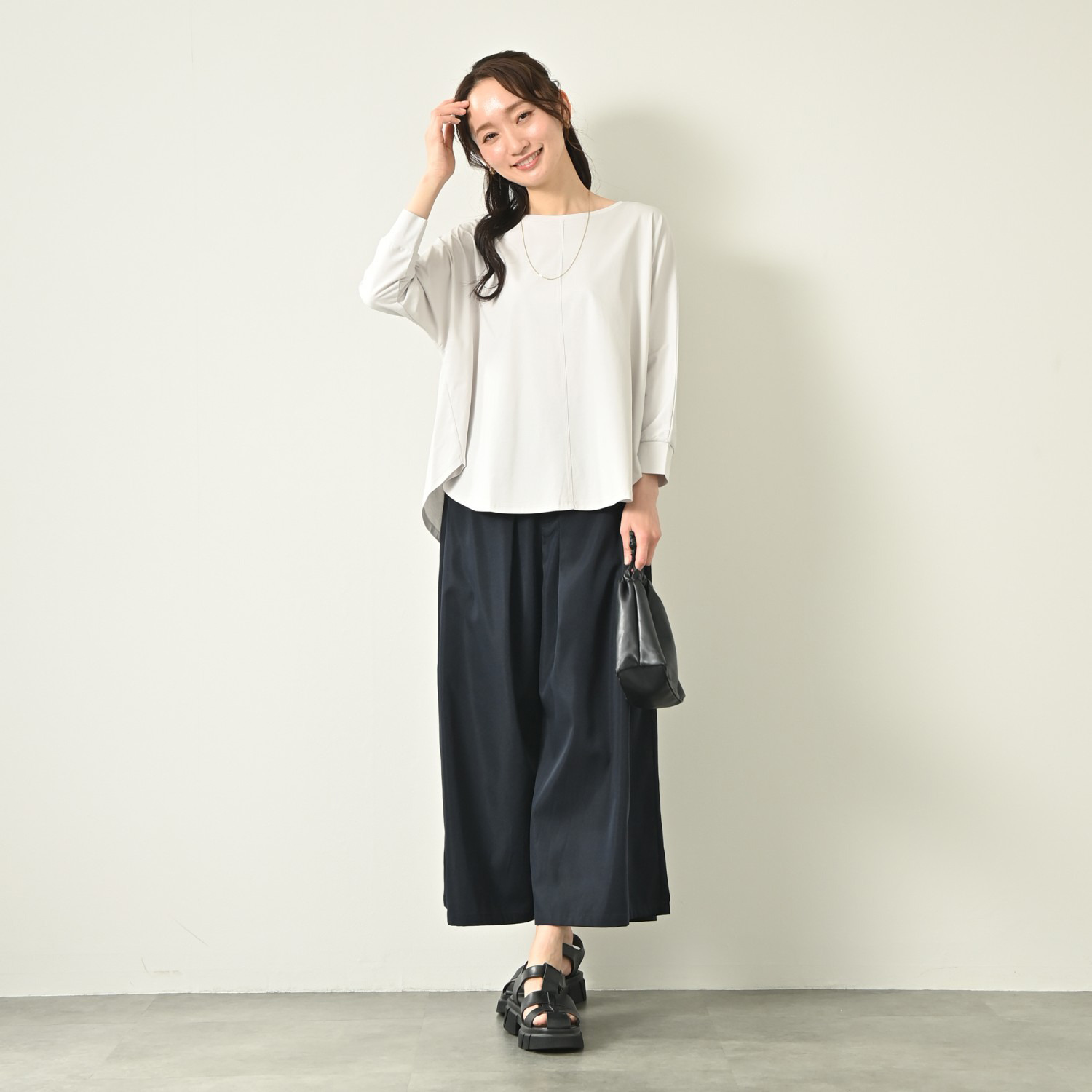 元町ゼラール ギザコットン１００％ プレミアムスムース ラウンドフォルム ドルマンスリーブ チュニックプルオーバー