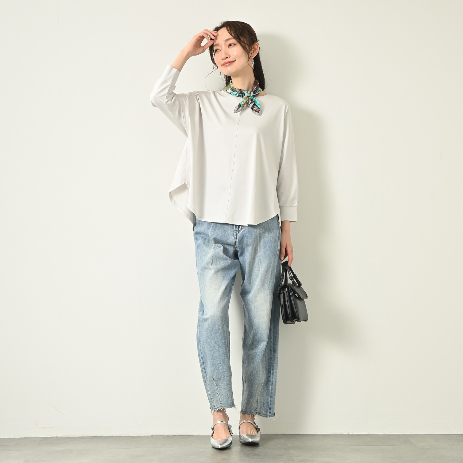 元町ゼラール ギザコットン１００％ プレミアムスムース ラウンドフォルム ドルマンスリーブ チュニックプルオーバー