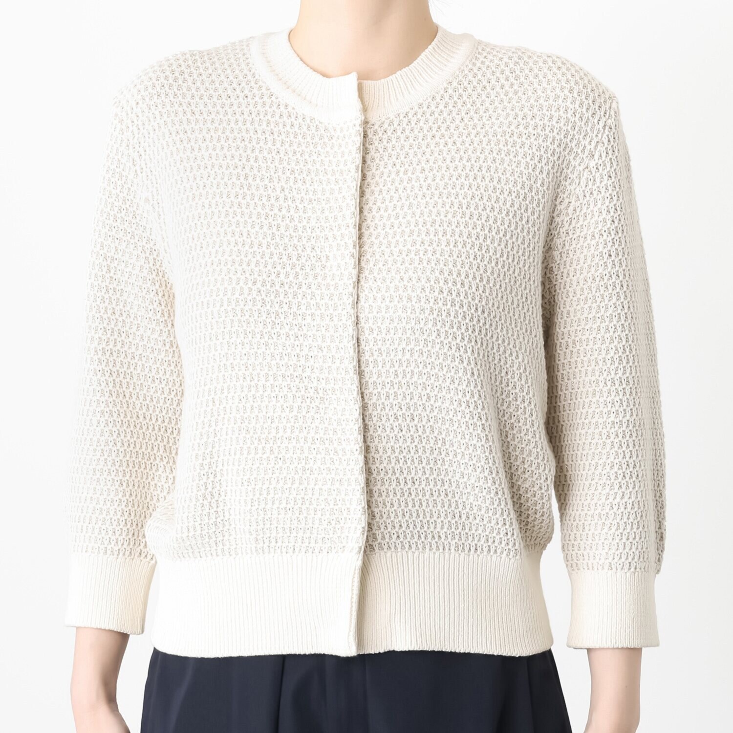 元町ゼラール コットン混リリヤーン ラメ入りツイード編 ニットカーディガン