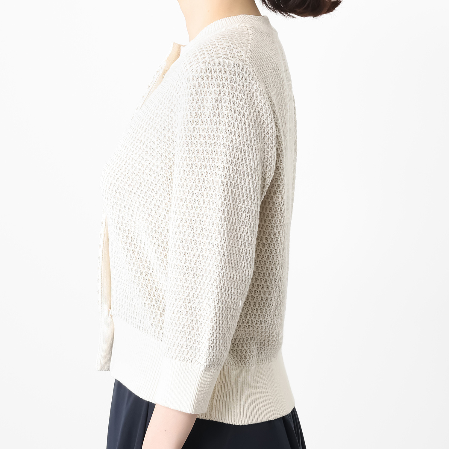 元町ゼラール コットン混リリヤーン ラメ入りツイード編 ニットカーディガン