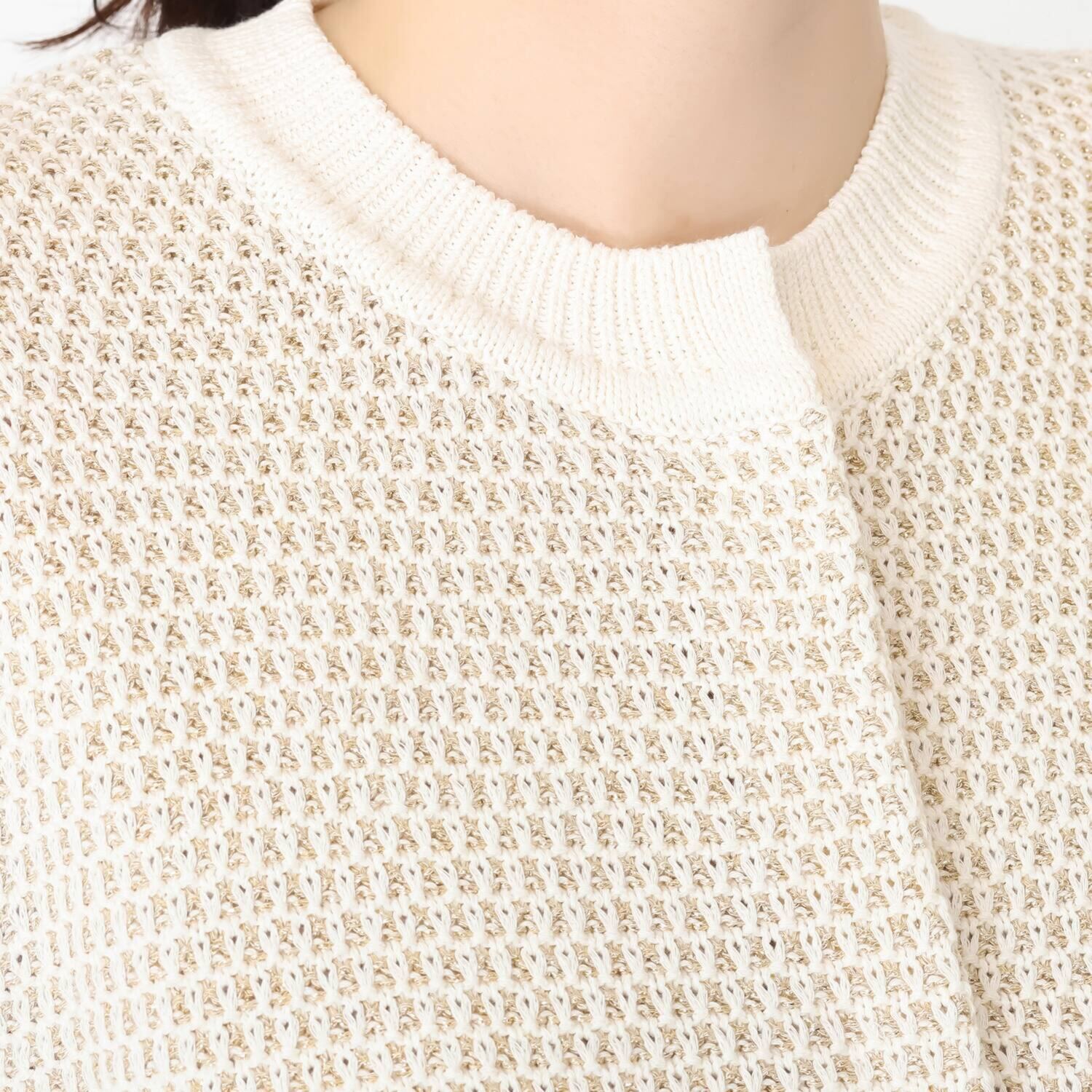 元町ゼラール コットン混リリヤーン ラメ入りツイード編 ニットカーディガン