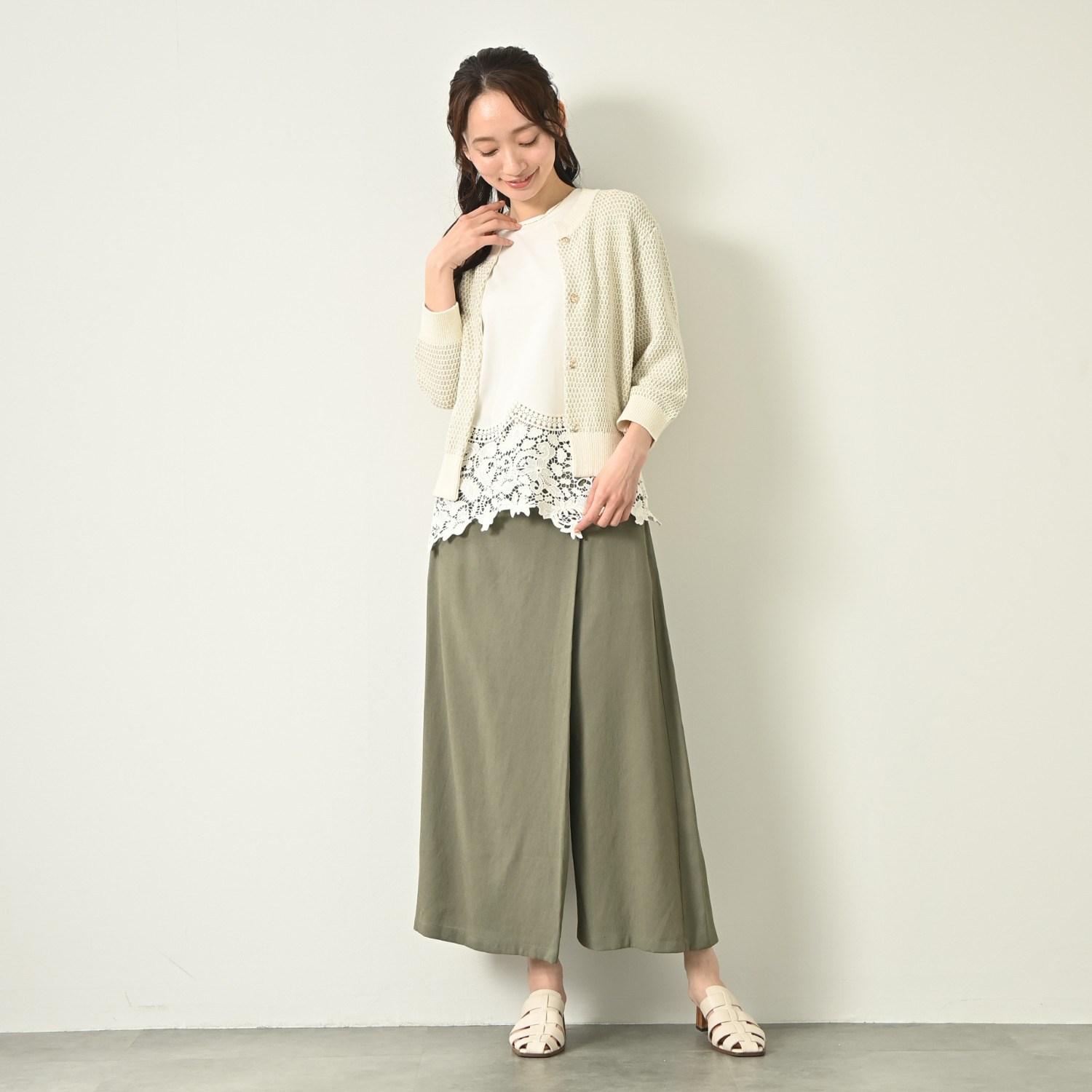 元町ゼラール コットン混リリヤーン ラメ入りツイード編 ニットカーディガン