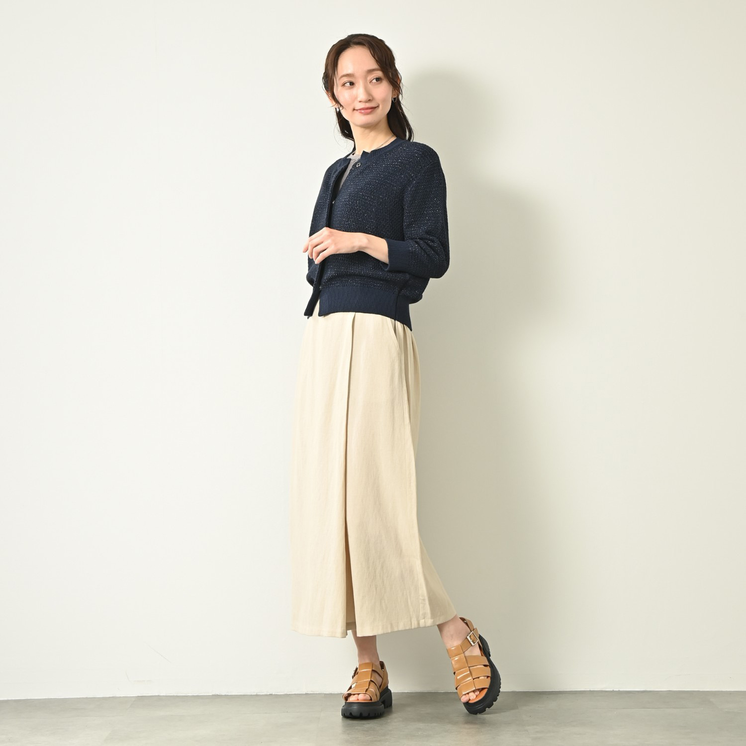 元町ゼラール コットン混リリヤーン ラメ入りツイード編 ニットカーディガン