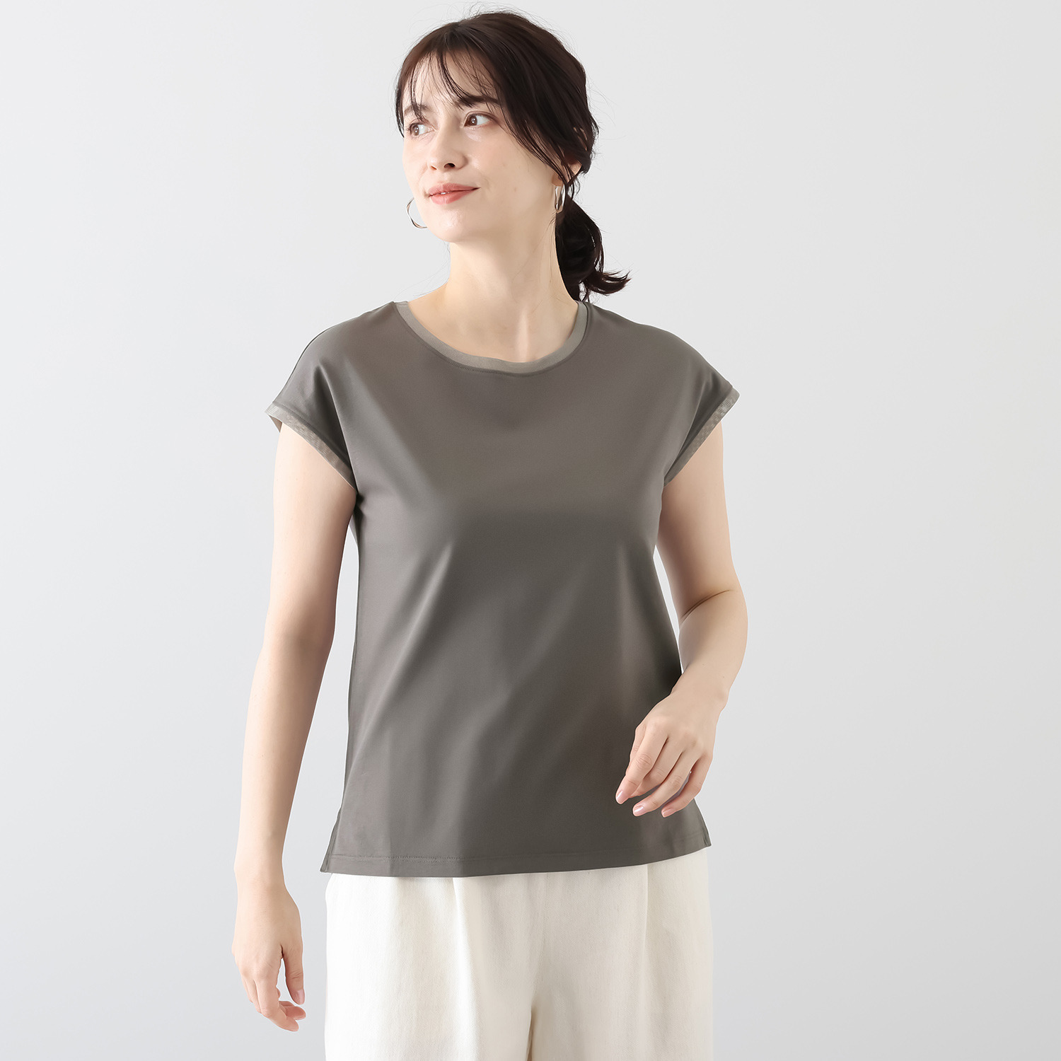 元町ゼラール ギザコットン混 プレーティング 天竺 ラウンドネック プルオーバー