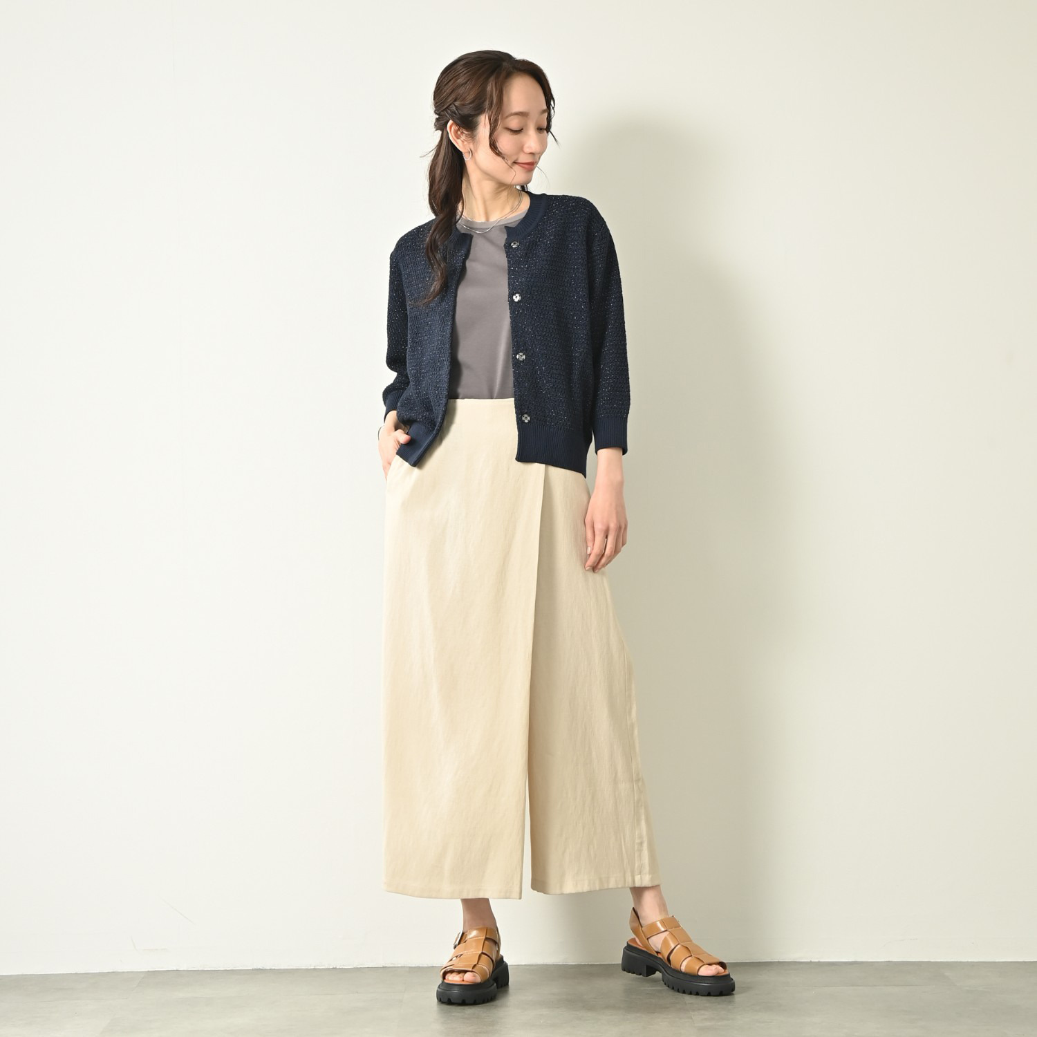 元町ゼラール ギザコットン混 プレーティング 天竺 ラウンドネック プルオーバー