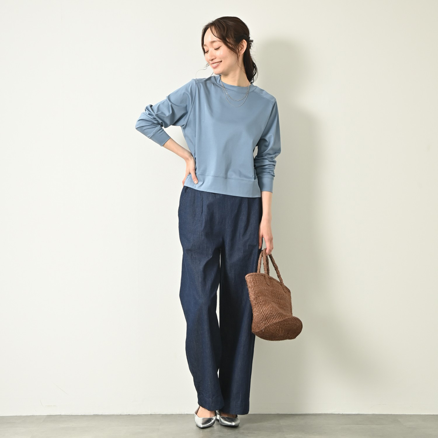 元町ゼラール ギザコットン１００％ プレミアムスムース セットインスリーブ プルオーバー