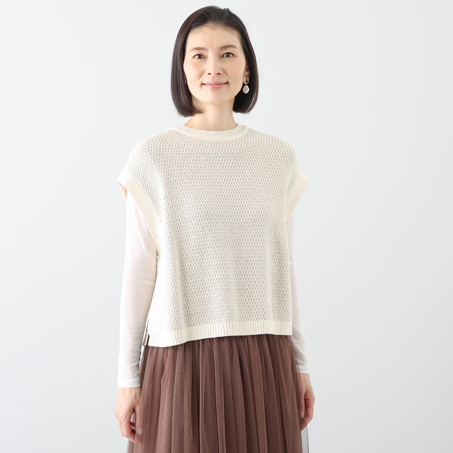 元町ゼラール コットン混リリヤーン ラメ入りツイード ２ウェイニットジレ