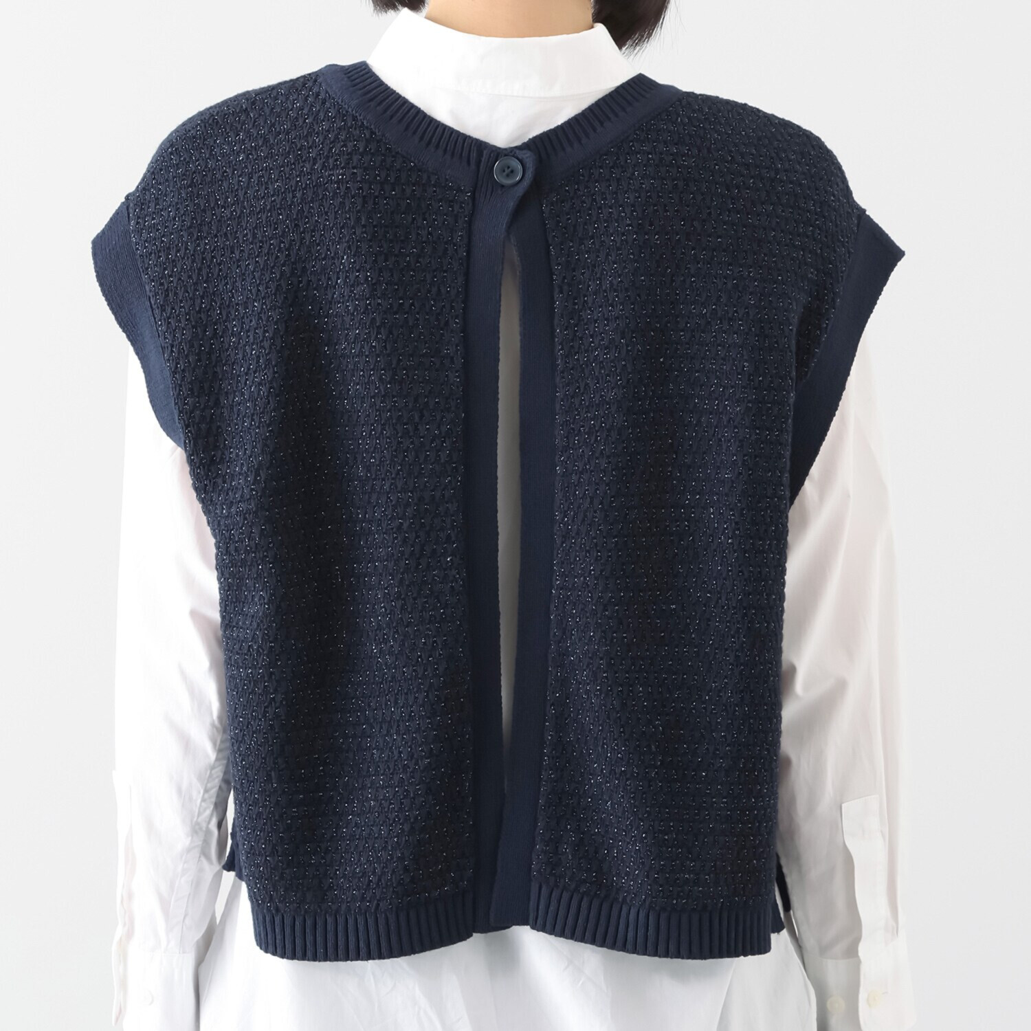 元町ゼラール コットン混リリヤーン ラメ入りツイード ２ウェイニットジレ