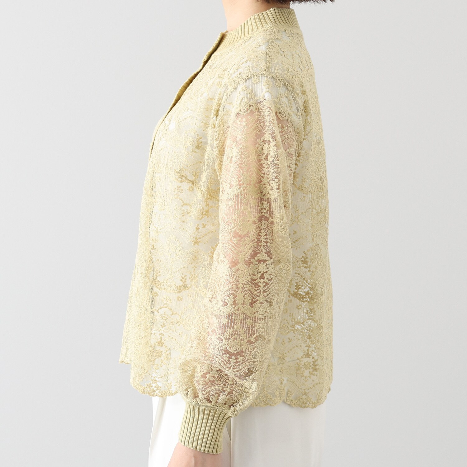 アトリエ　クース 日常を華やかに彩る スカラップレース× ニット カーディガン