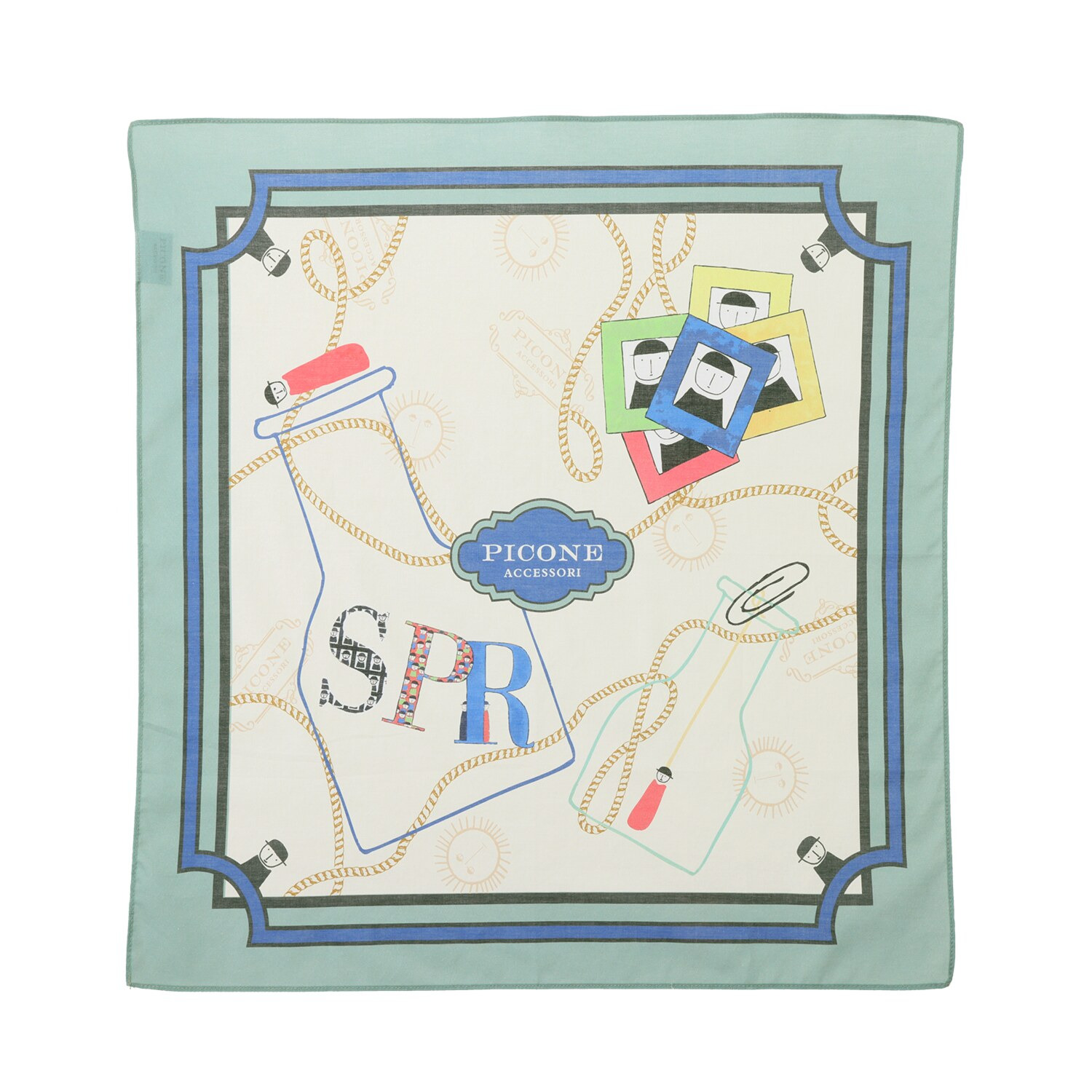 ピッコーネ アッチェッソーリ バンダナハンカチ付 牛革３層ショルダーバッグ