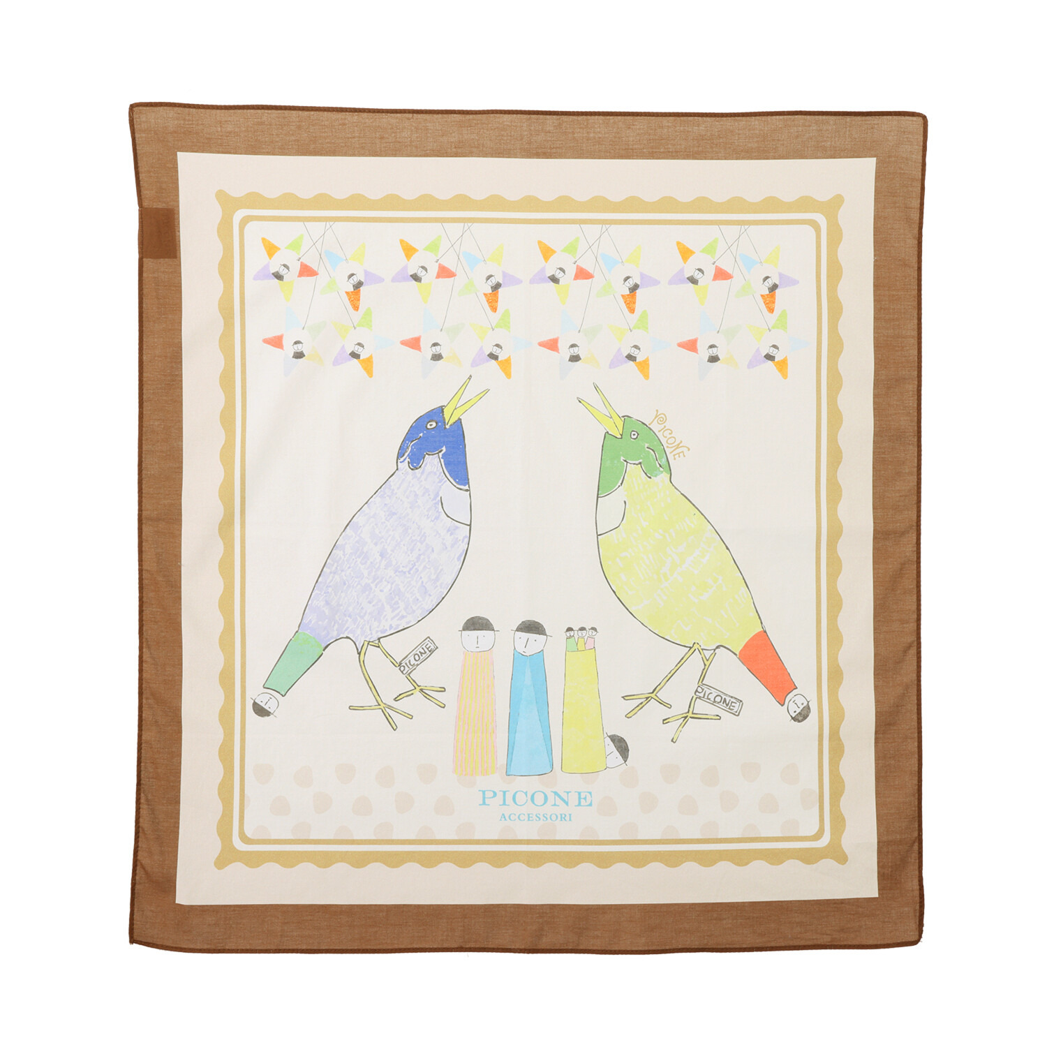 ピッコーネ アッチェッソーリ バンダナハンカチ付 牛革３層ショルダーバッグ