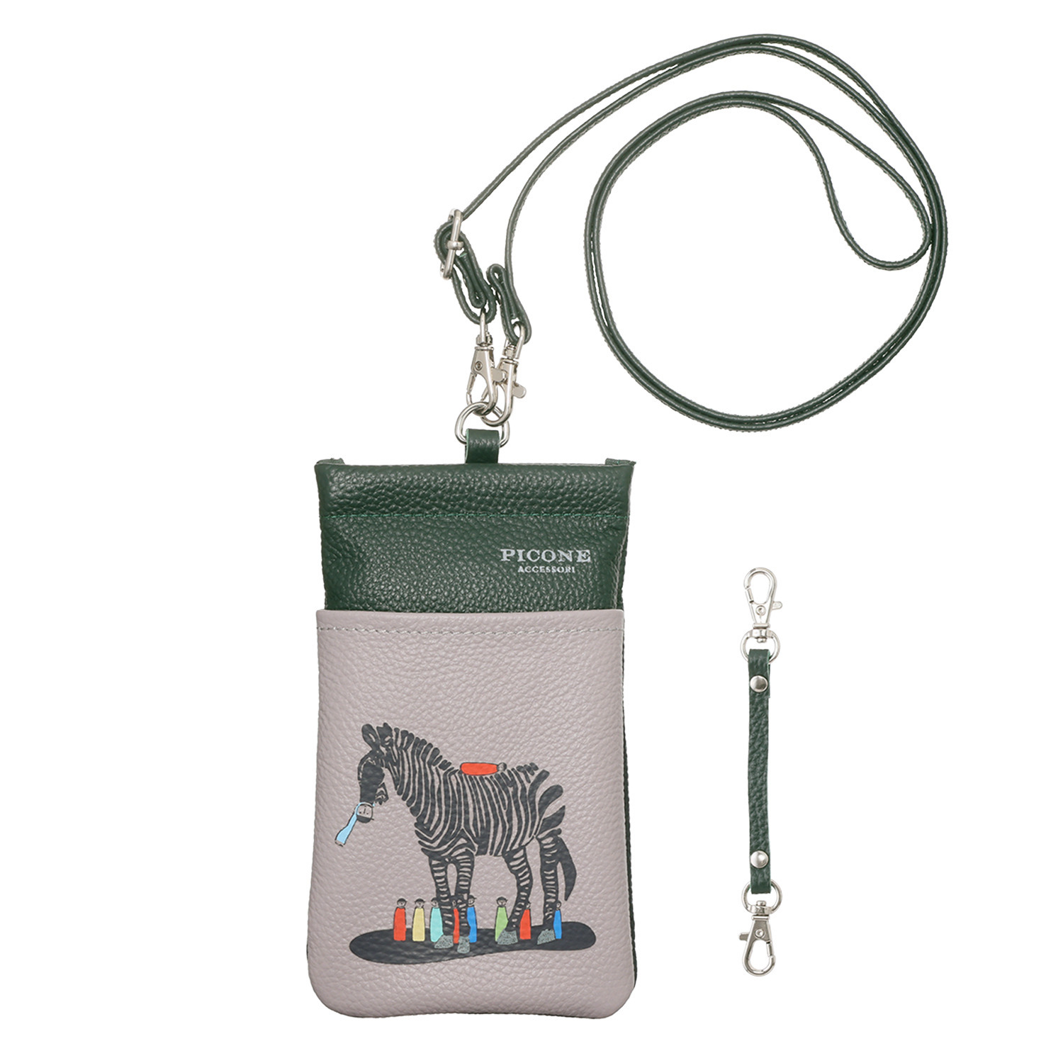 ピッコーネ アッチェッソーリ 牛革メガネケース兼 ショルダーバッグ