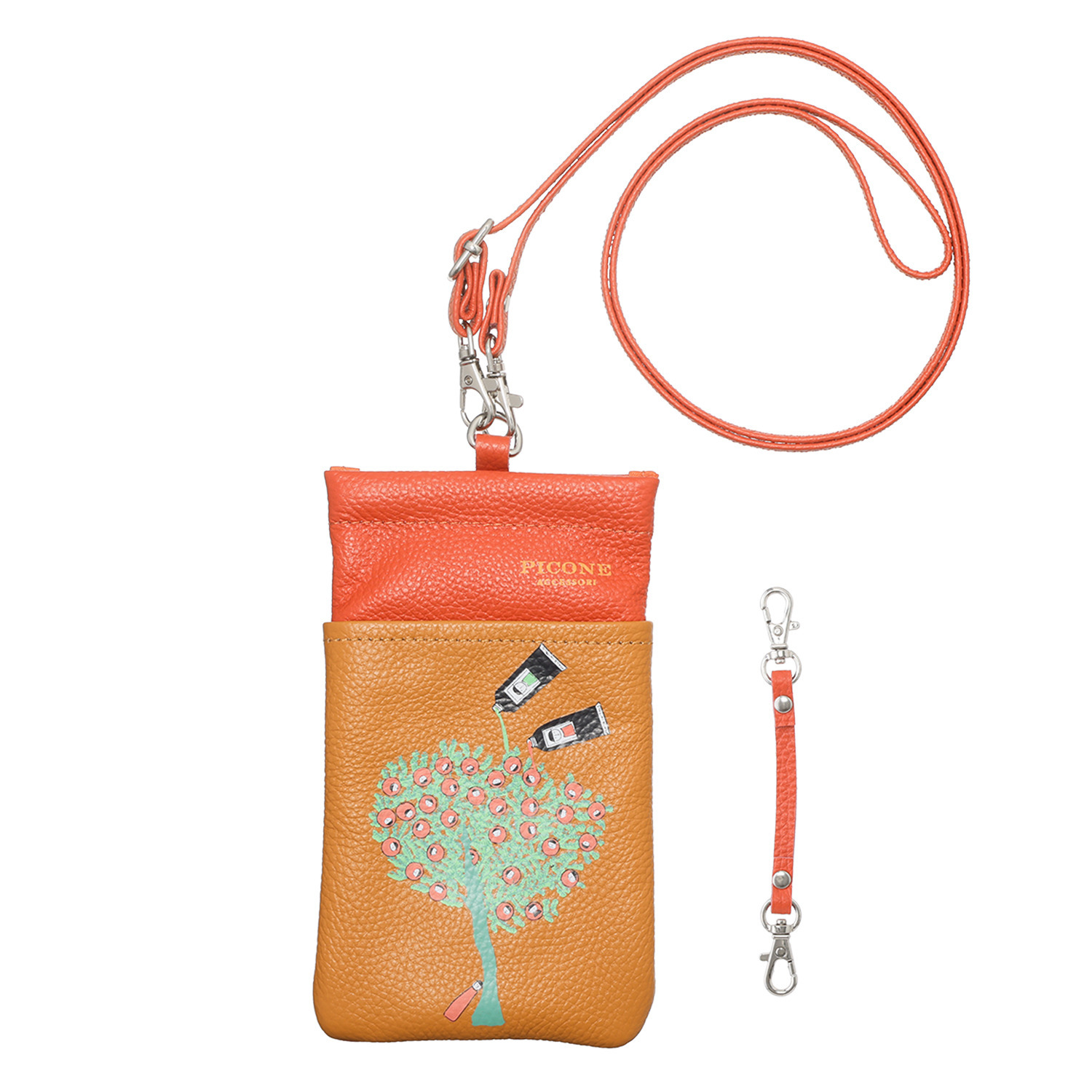 ピッコーネ アッチェッソーリ 牛革メガネケース兼 ショルダーバッグ