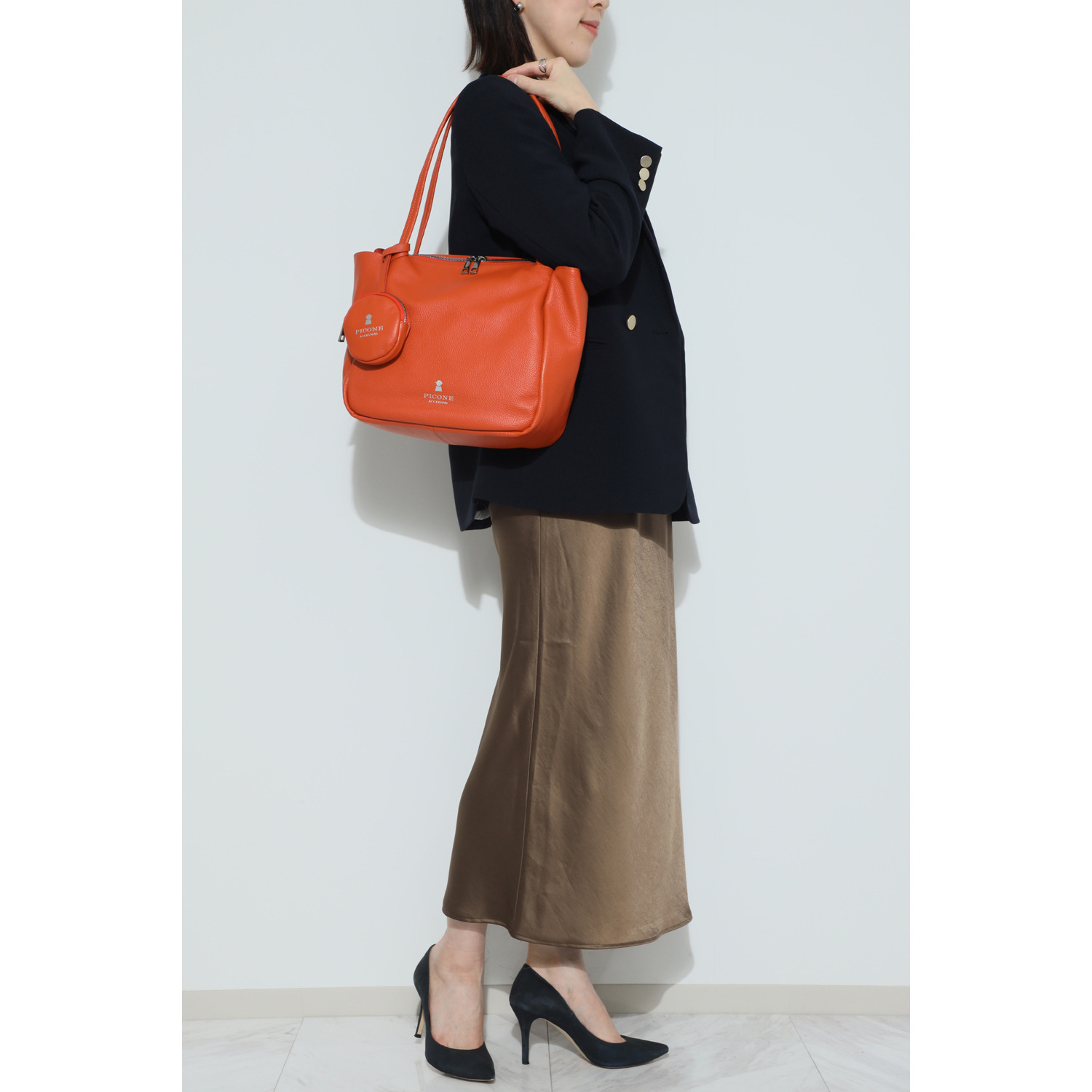 ピッコーネ アッチェッソーリ 軽量・牛革 ポーチ付 トートバッグ