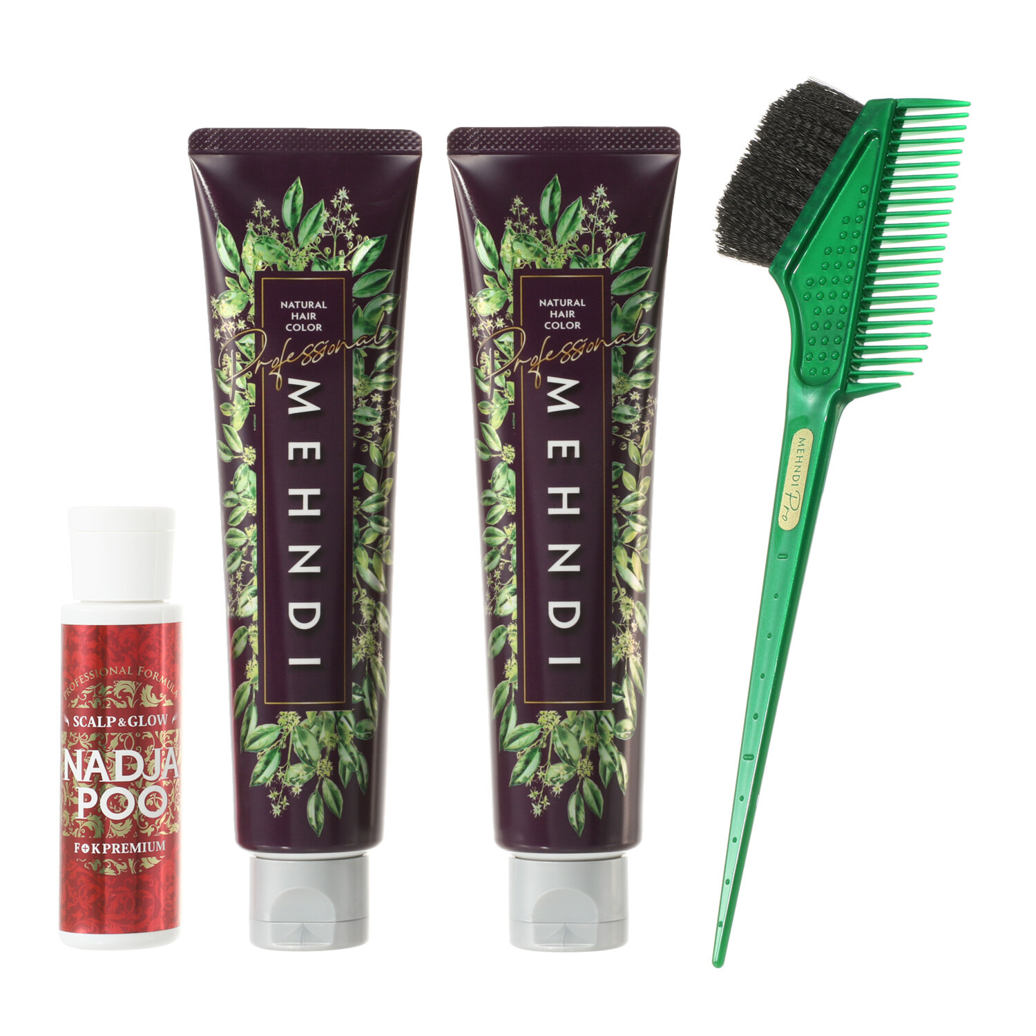 １回で染まる！ツヤ色！ メヘンディ　白髪染め ヘナ専門サロン開発 ナチュラルヘアカラー プロ　２本特別セット